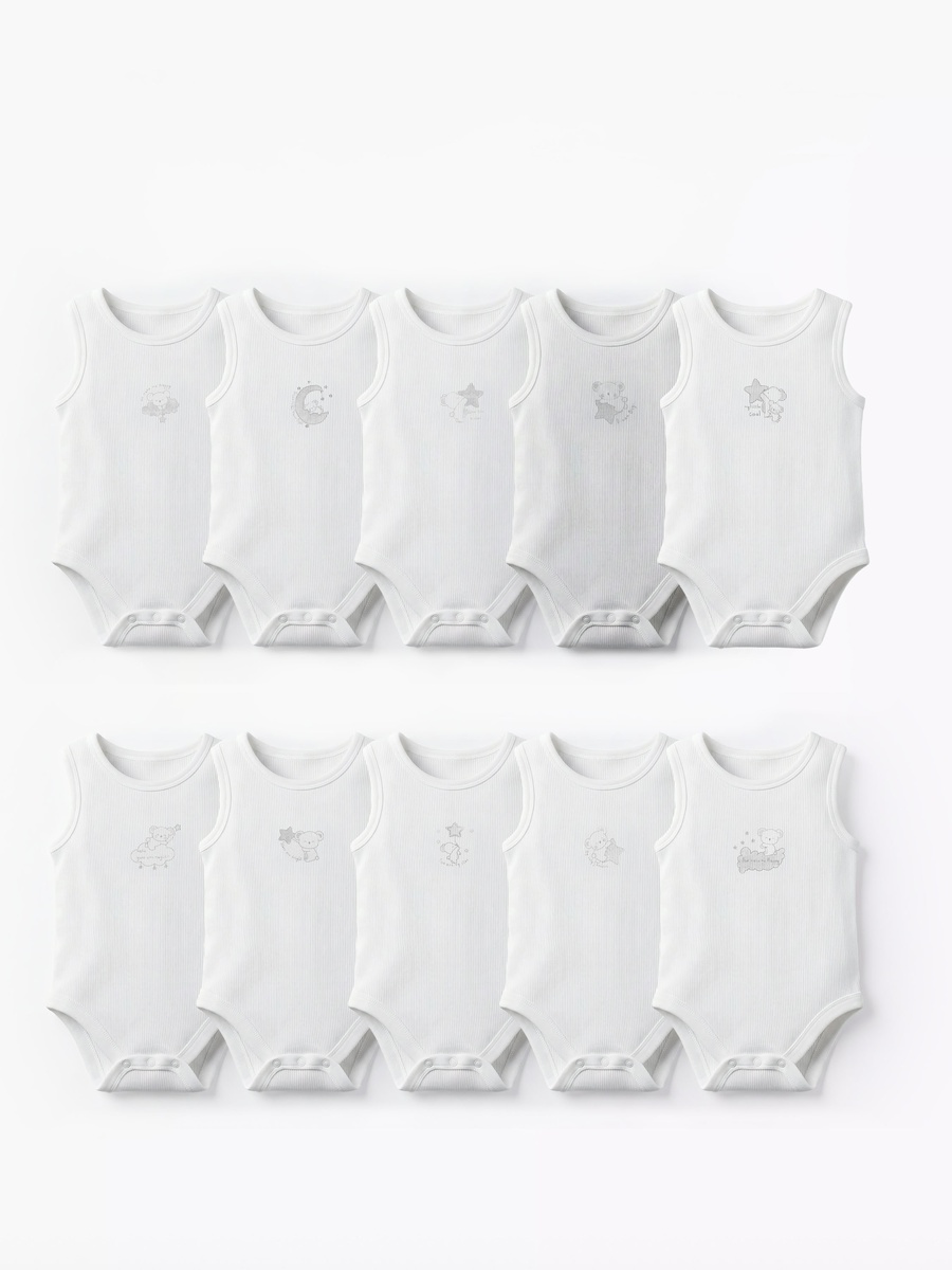 Pack of 10 Round Neck Sleeveless Bodysuit with Bear Print