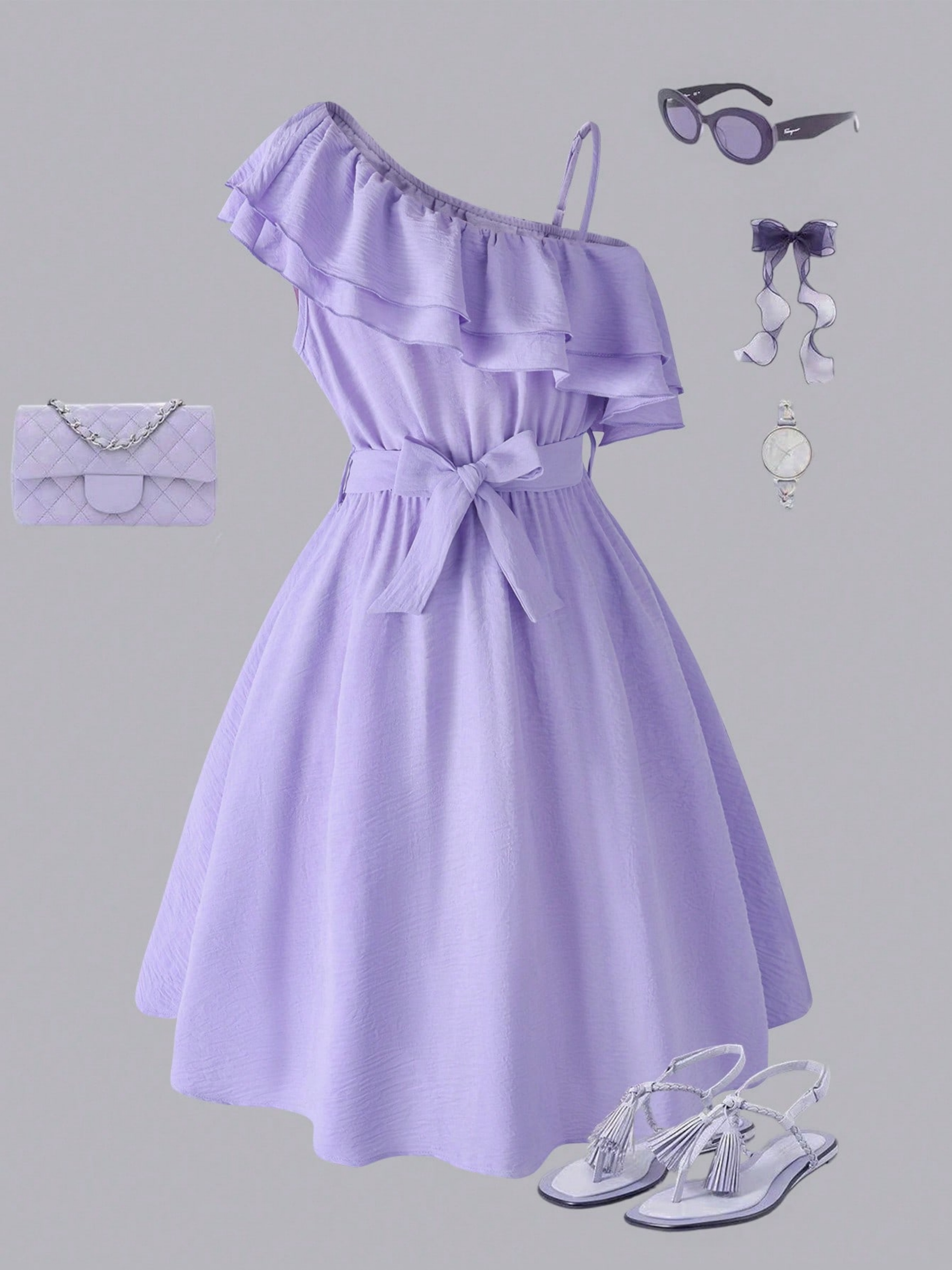 Girls Purple Ruffled Detail Dress
