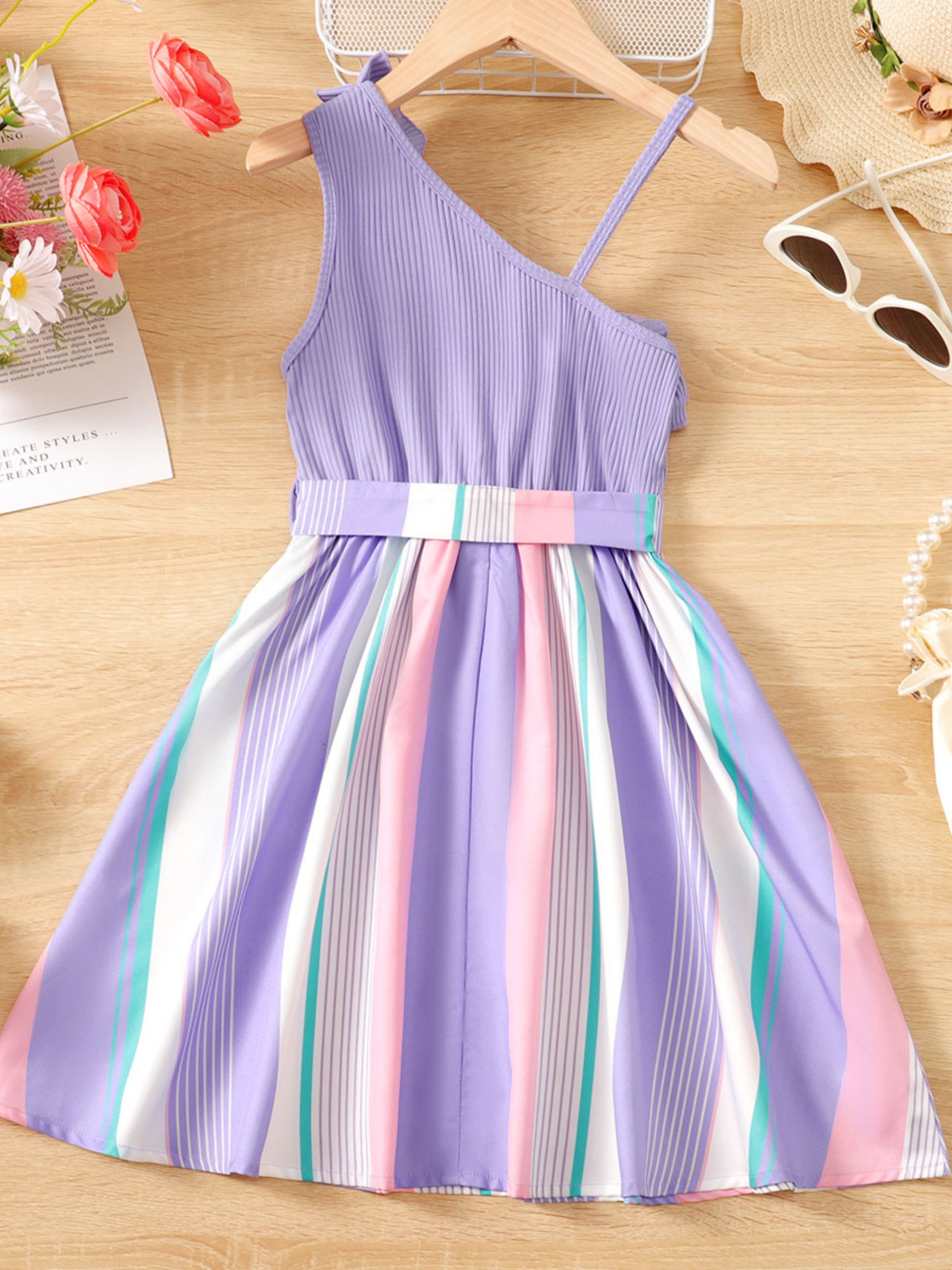 Girls Purple Striped Dress