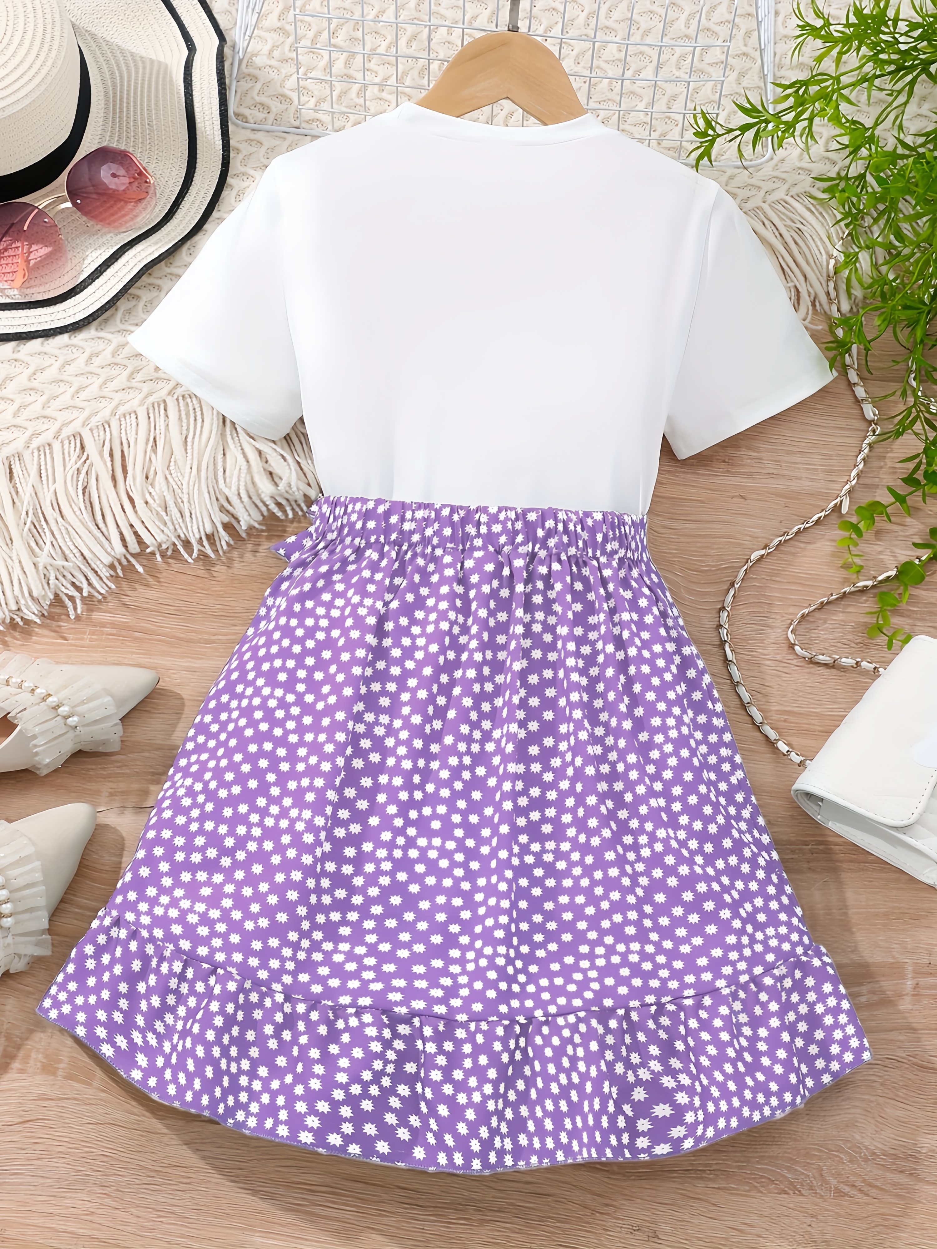 Girls Graphic Print T-Shirt and Wrap Skirt Set