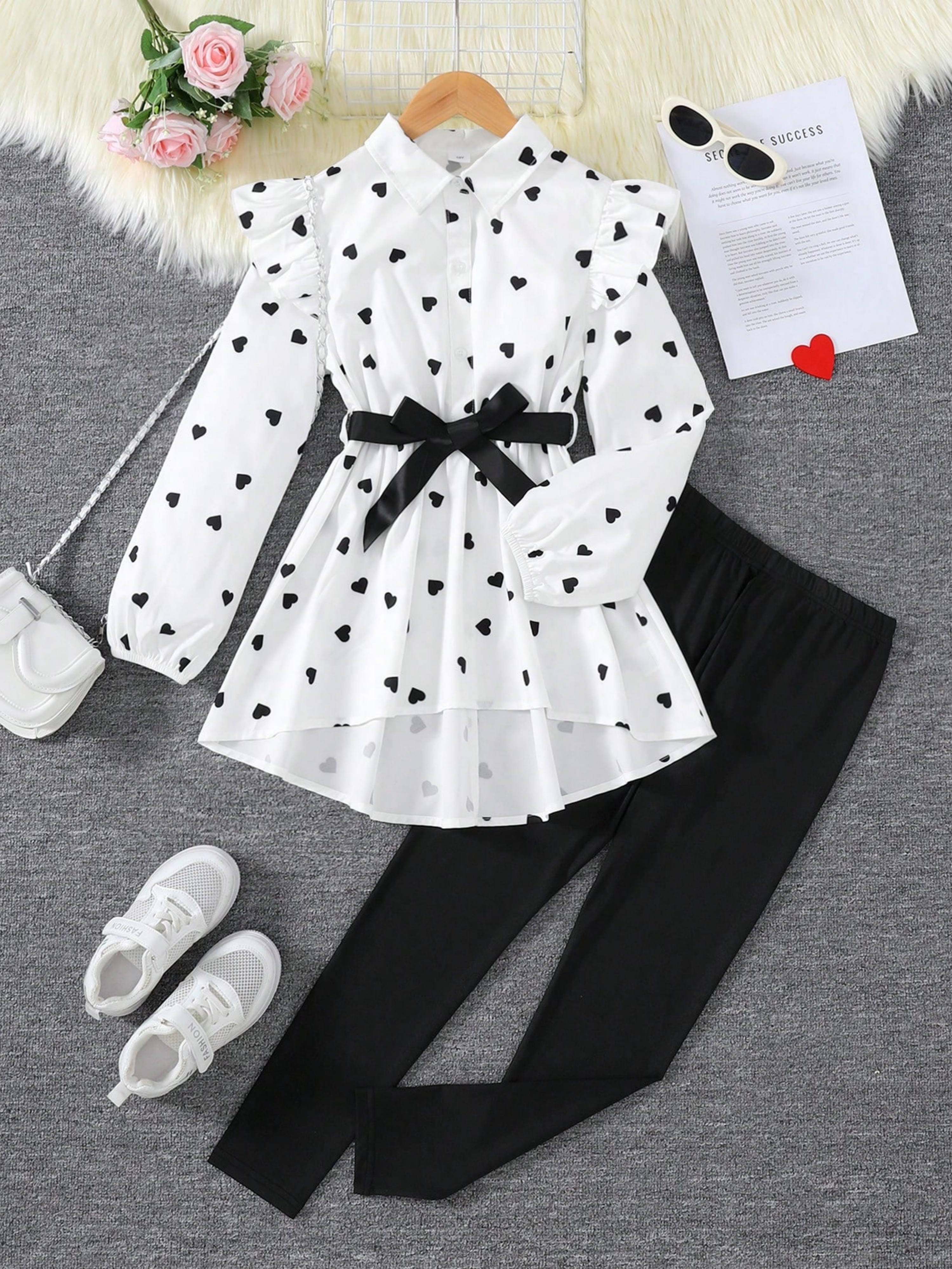Girls Polka-Dot Long Sleeve Shirt and Leggings Set