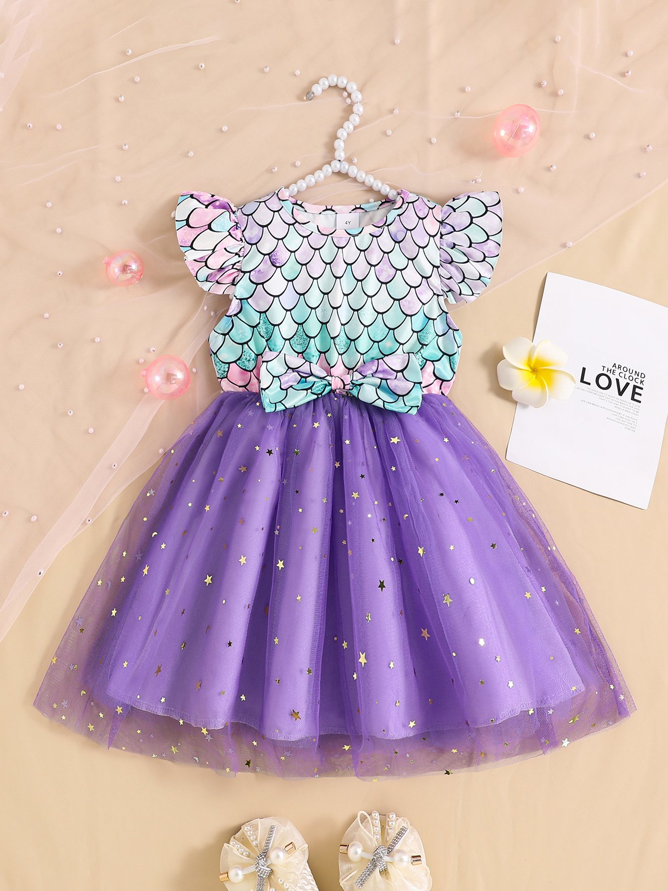 Girls Purple Mesh Tulle A-Line Dress