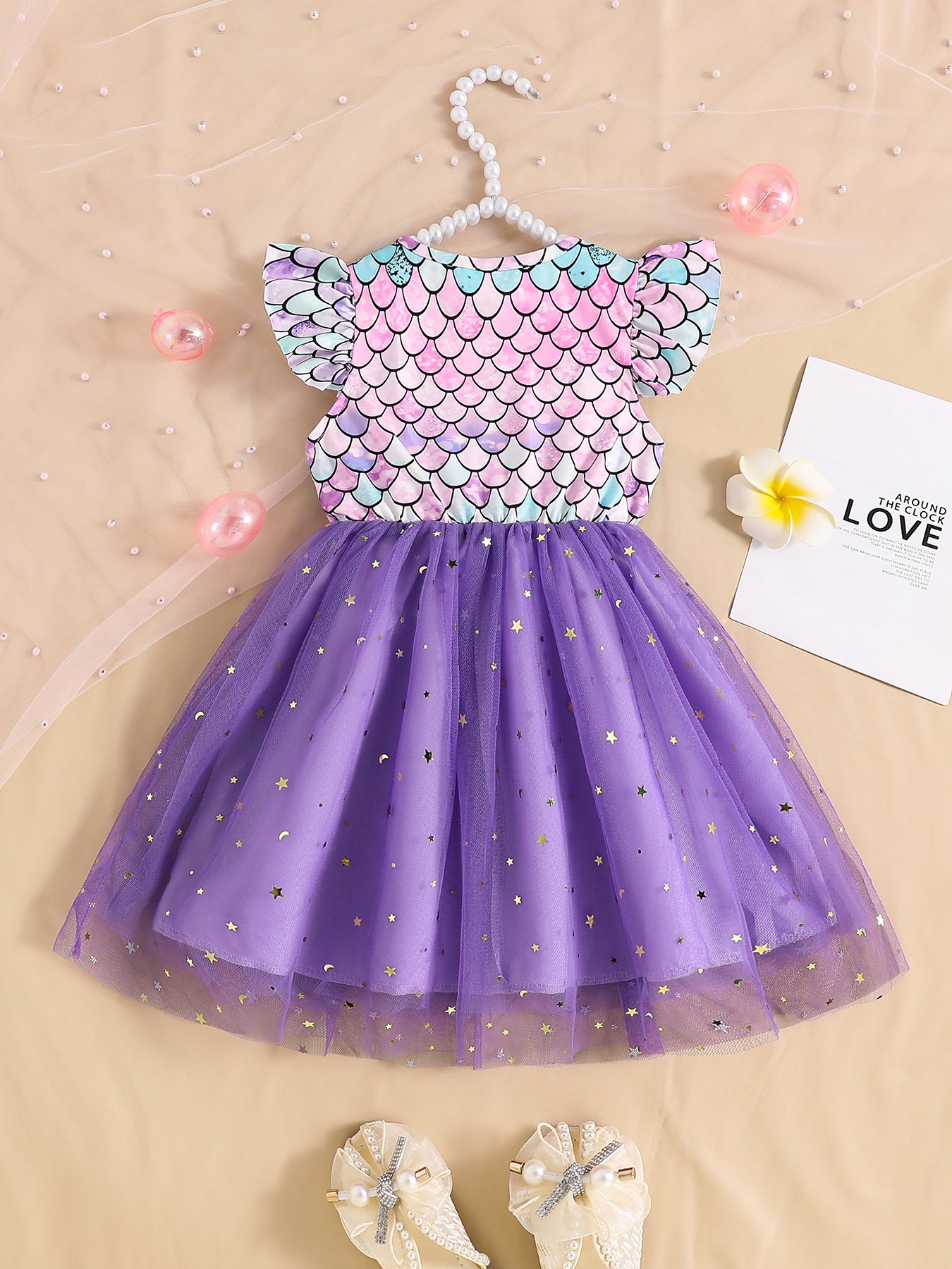 Girls Purple Mesh Tulle A-Line Dress