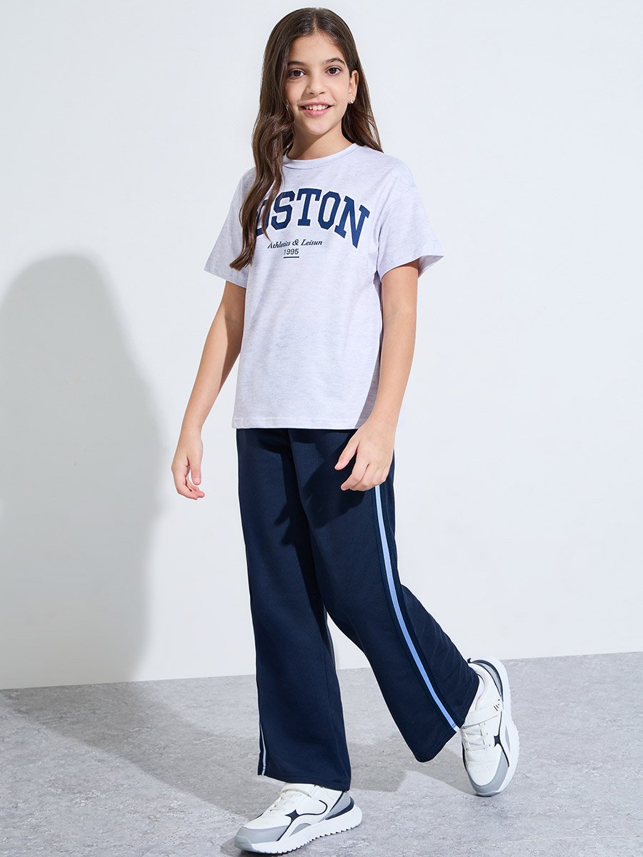 Teen Girls Navy Blue Side Striped Straight Leg Joggers