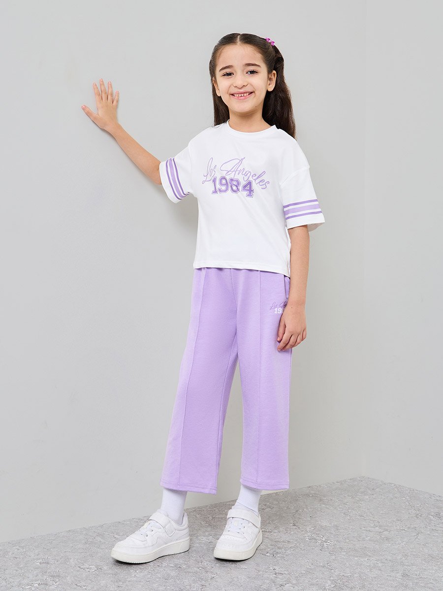 Girls Printed Short Sleeves T-Shirt and Contrast Jogger Set