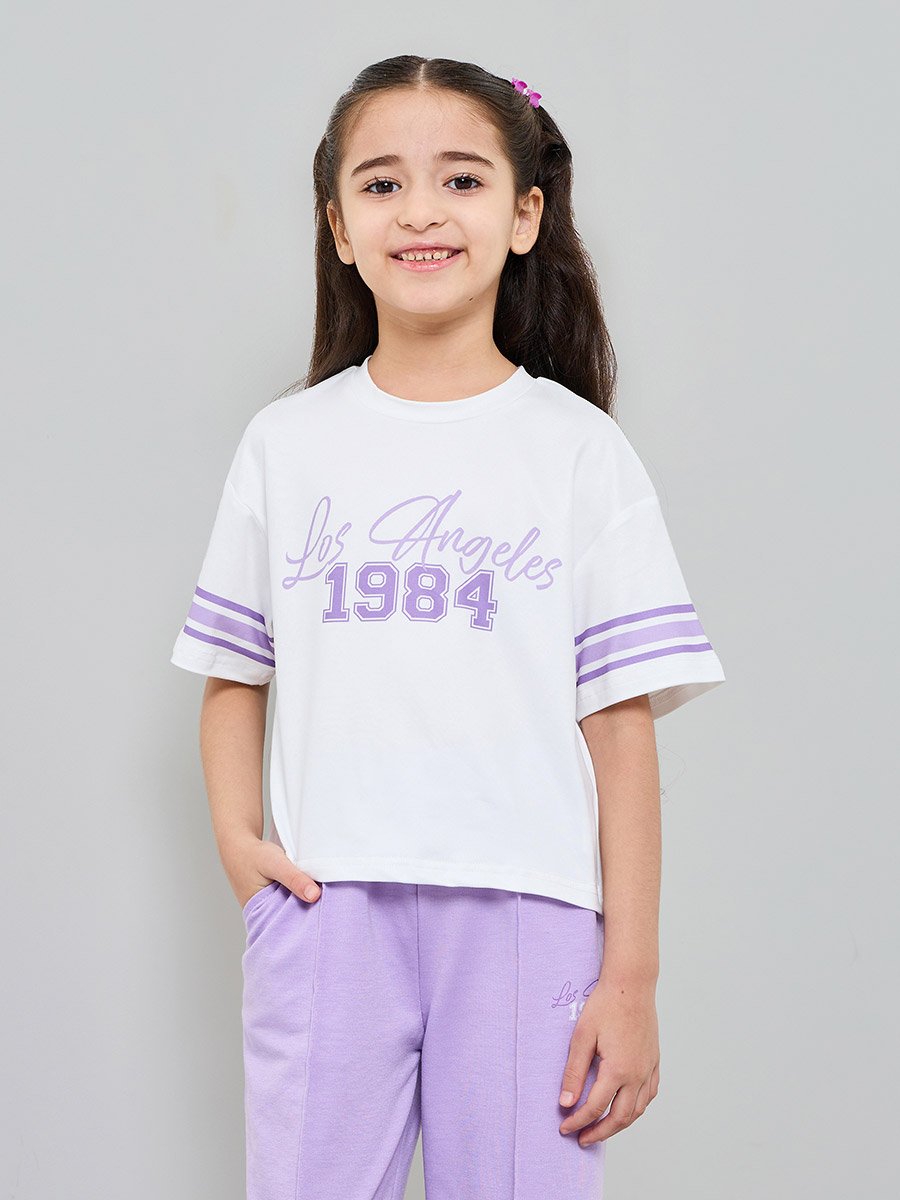 Girls Printed Short Sleeves T-Shirt and Contrast Jogger Set