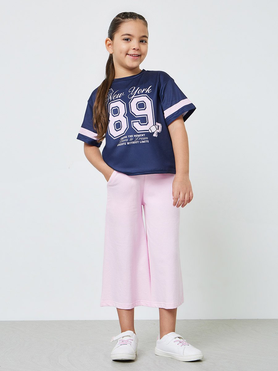 Girls Navy Graphic Print Short Sleeve T-Shirt