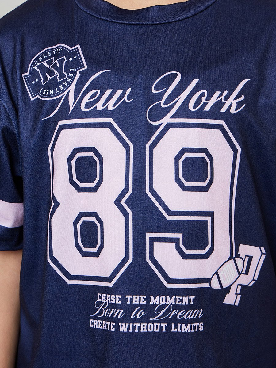 Girls Navy Graphic Print Short Sleeve T-Shirt