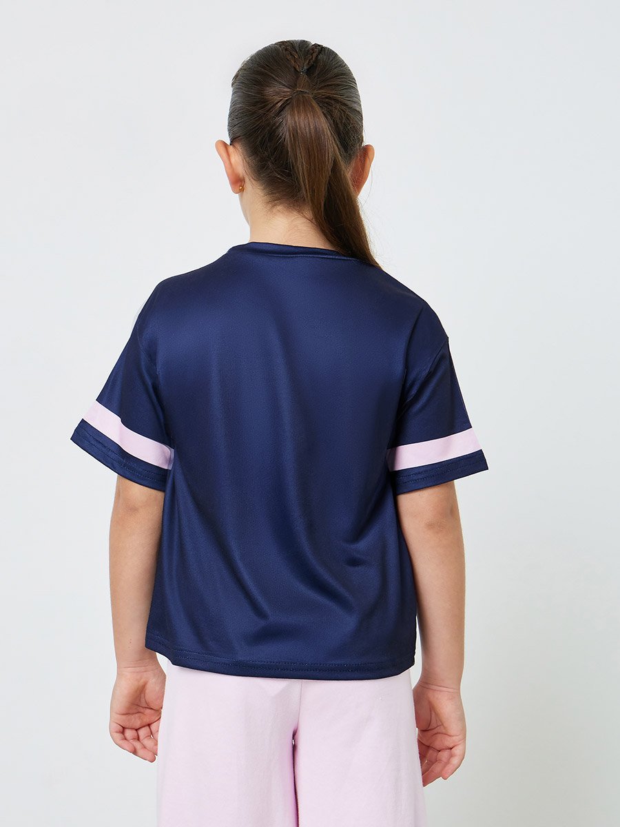 Girls Navy Graphic Print Short Sleeve T-Shirt