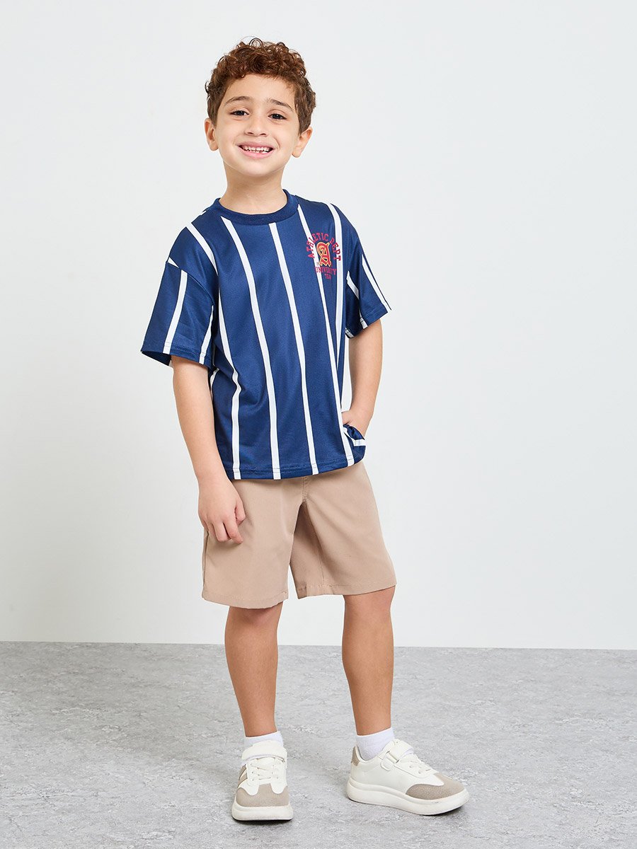 Boys Striped T-Shirt and Solid Shorts Set