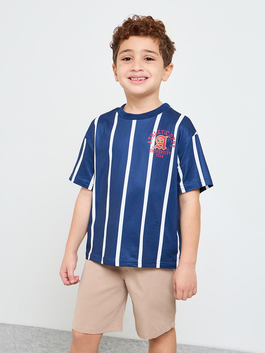 Boys Striped T-Shirt and Solid Shorts Set