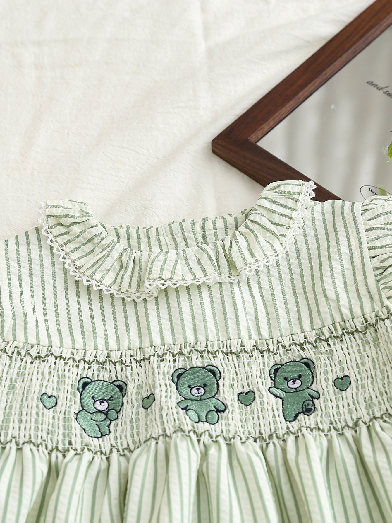 Girls Striped Embroidered Smocked A-Line Dress