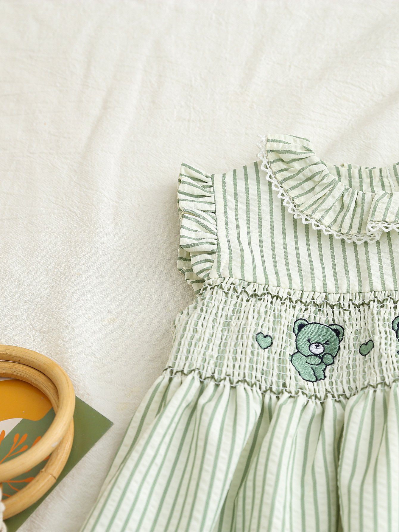 Girls Striped Embroidered Smocked A-Line Dress