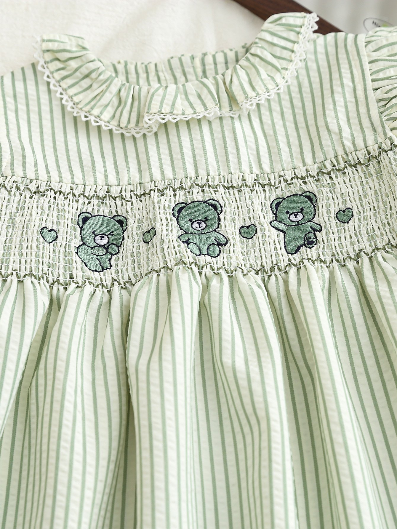 Girls Striped Embroidered Smocked A-Line Dress