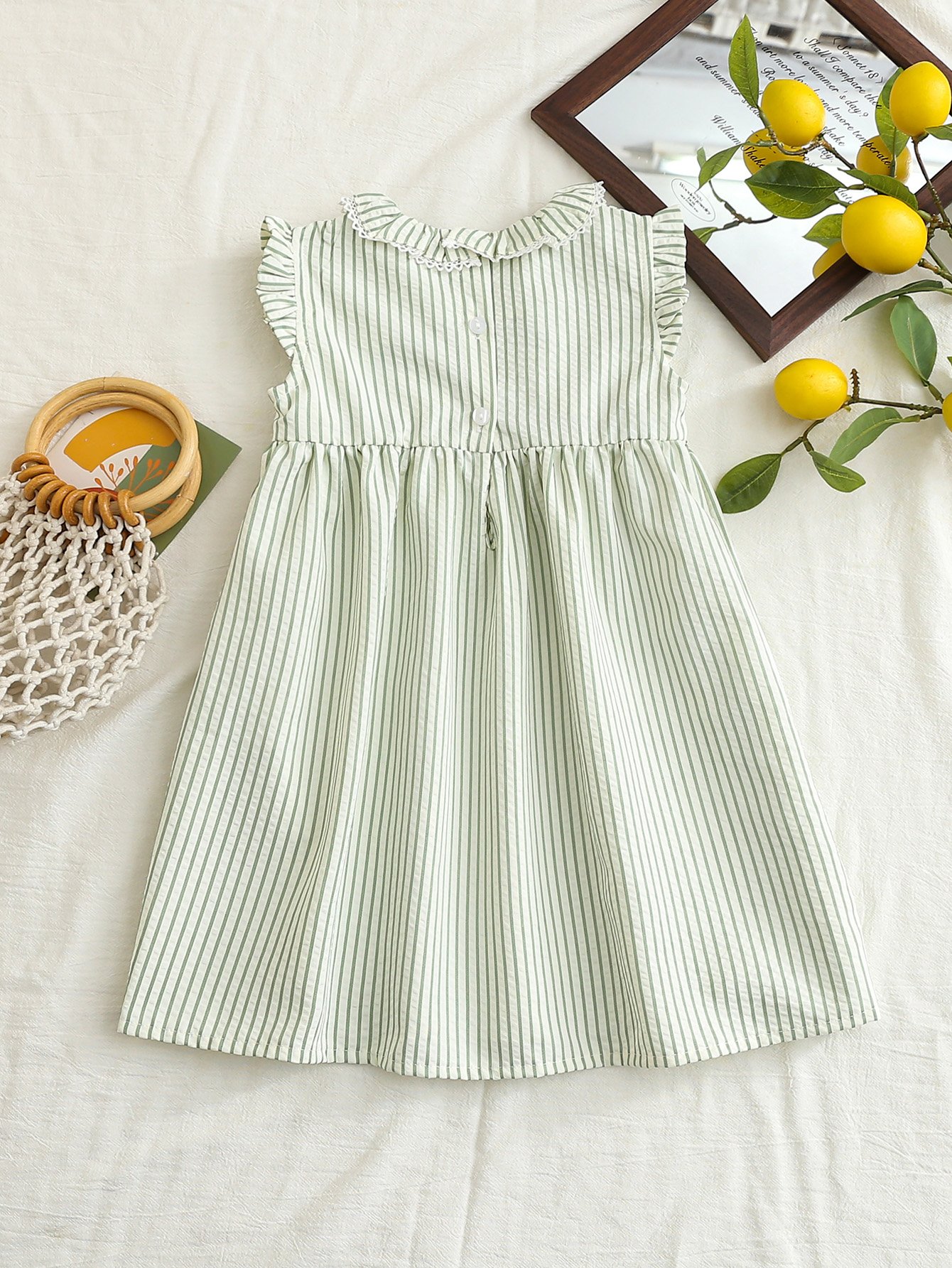 Girls Striped Embroidered Smocked A-Line Dress