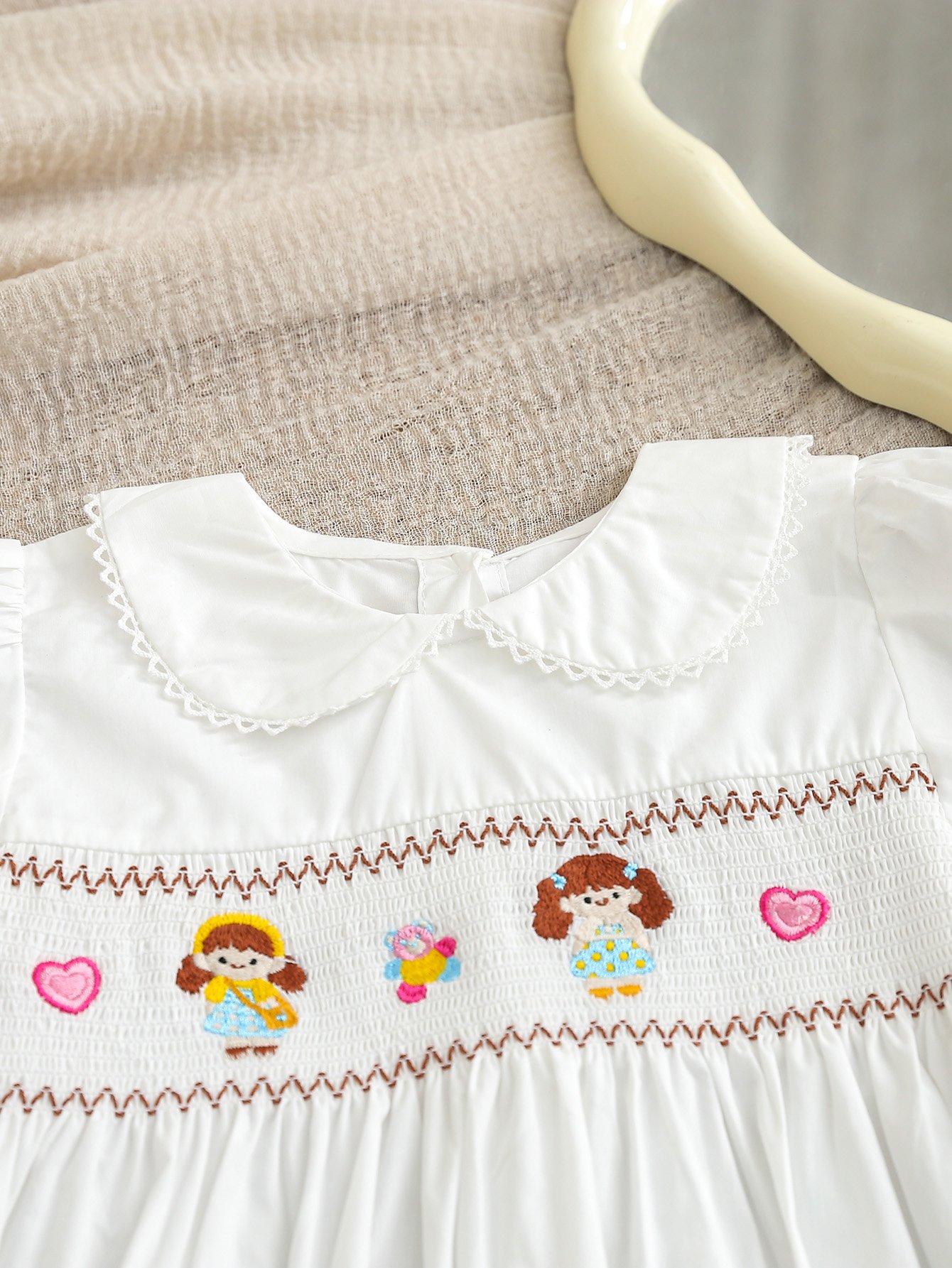 Girls Off-White Embroidered Smocked Dress