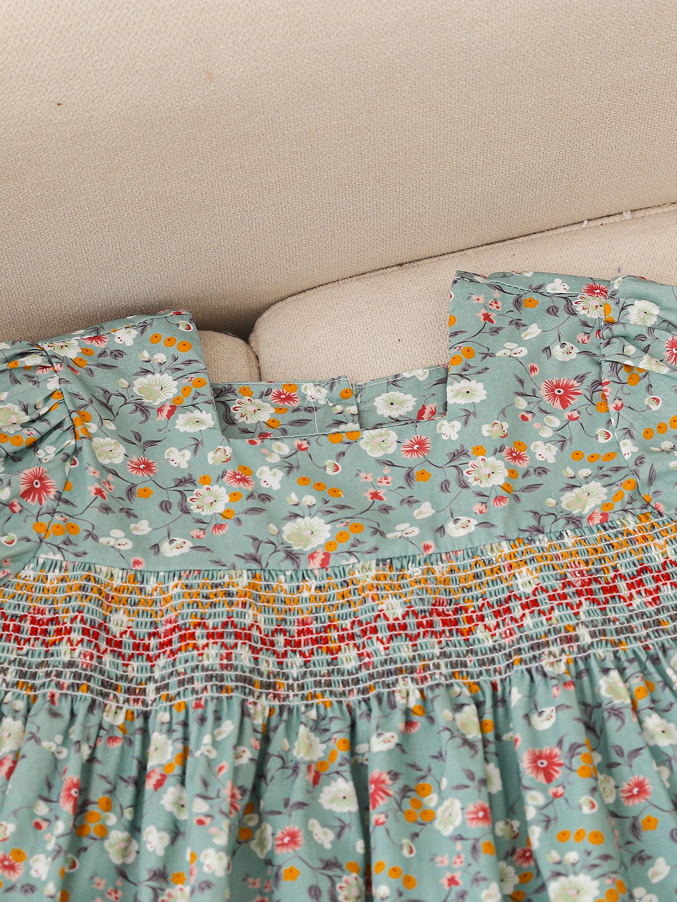 Girls Floral Print Smocked A-Line Dress