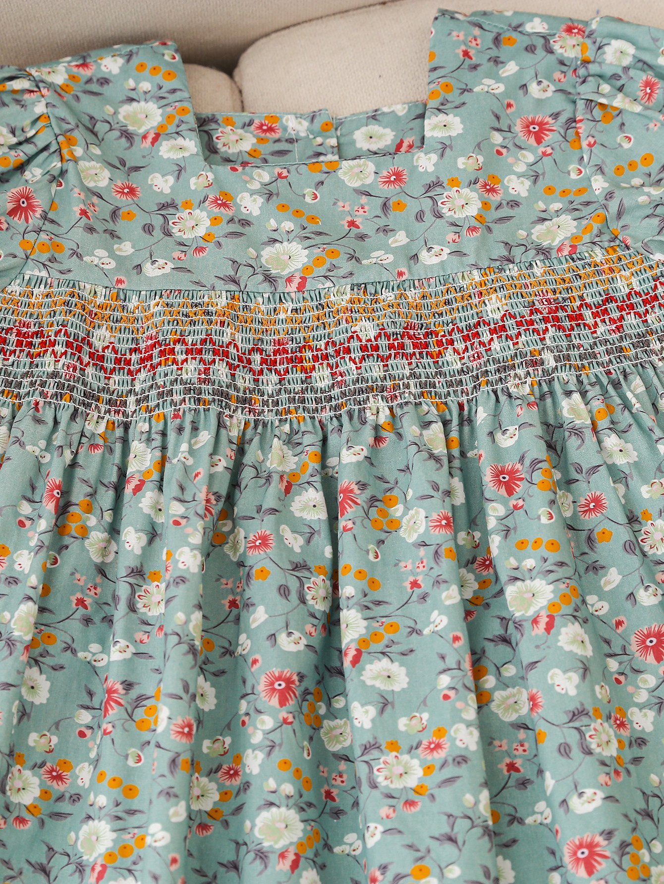 Girls Floral Print Smocked A-Line Dress
