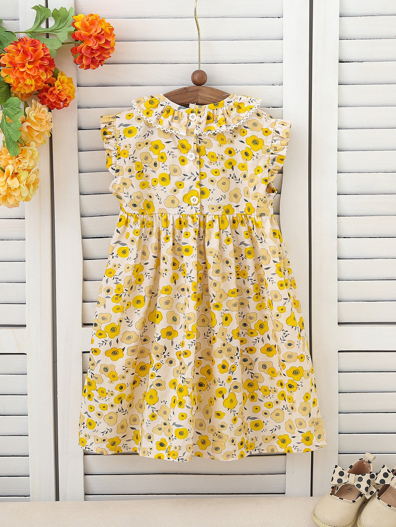 Girls Floral Print Smocked A-Line Dress