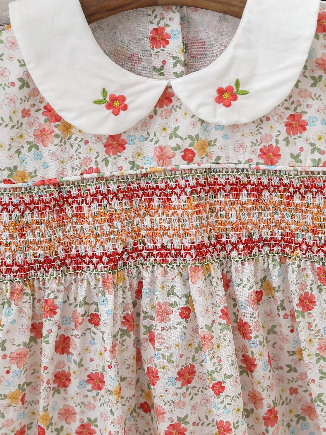 Girls Floral Print Smocked A-Line Dress