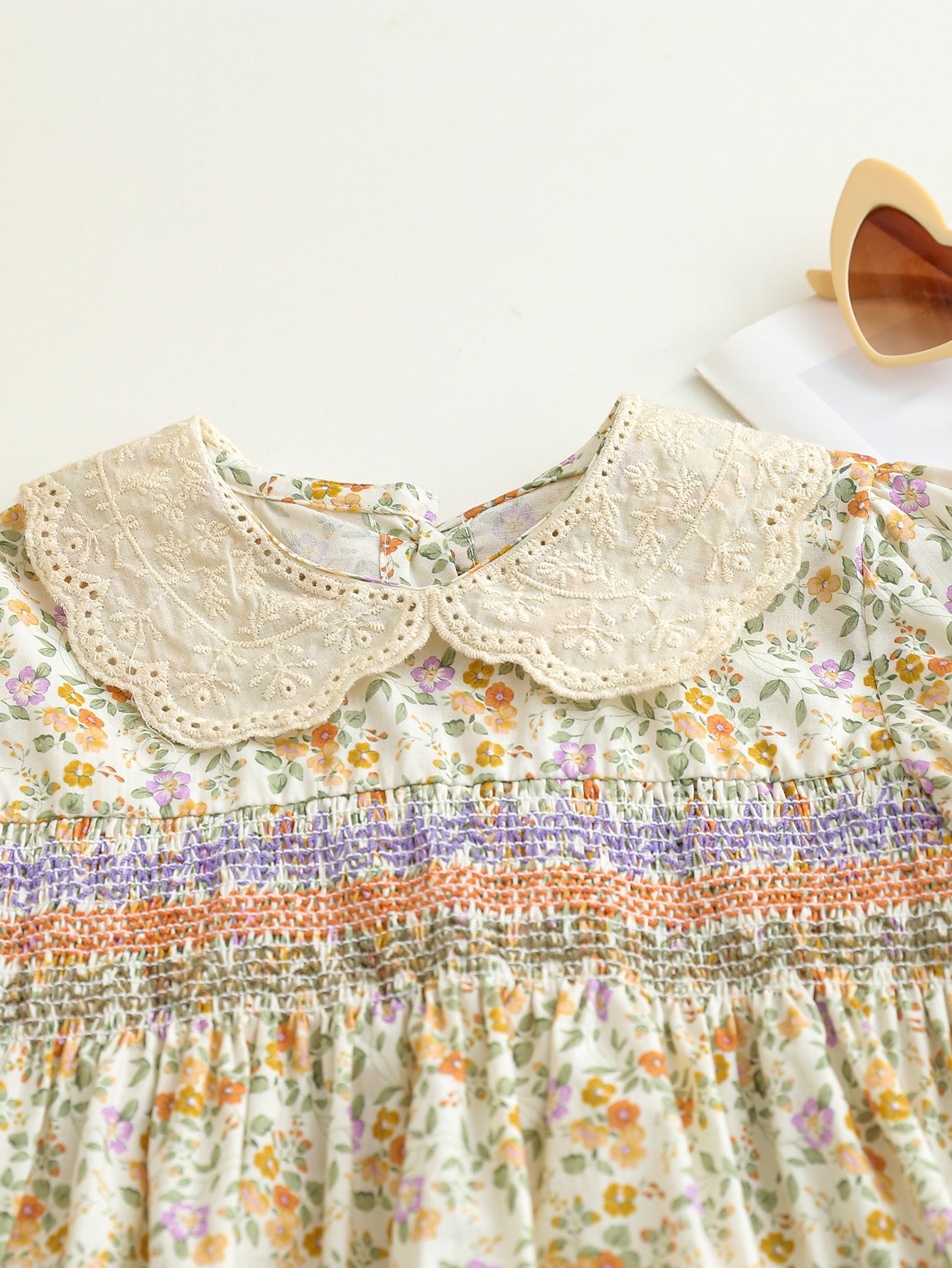 Girls Floral Print Smocked A-Line Dress
