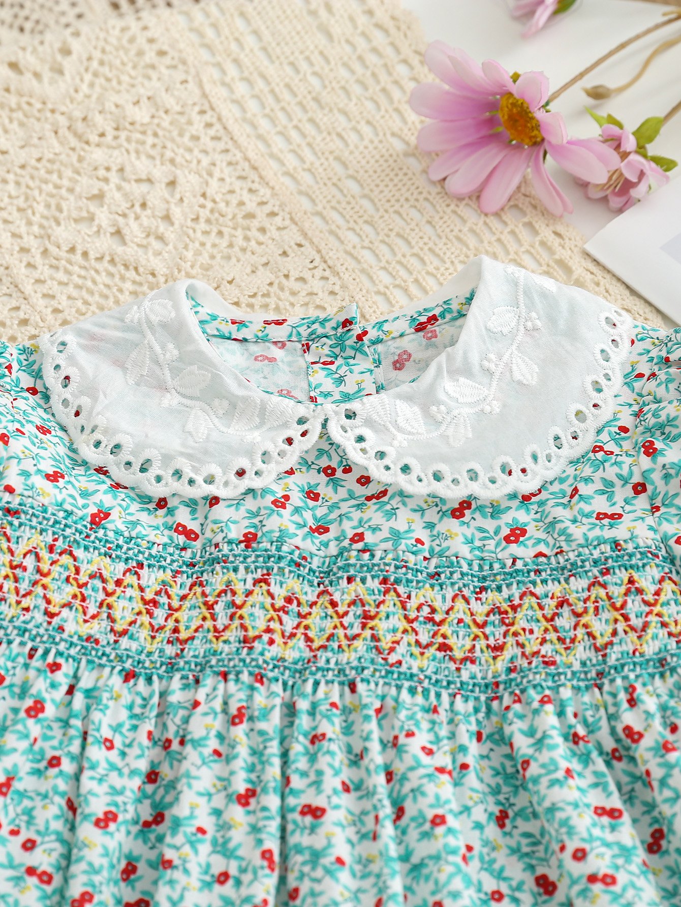 Girls Floral Print Smocked A-Line Dress
