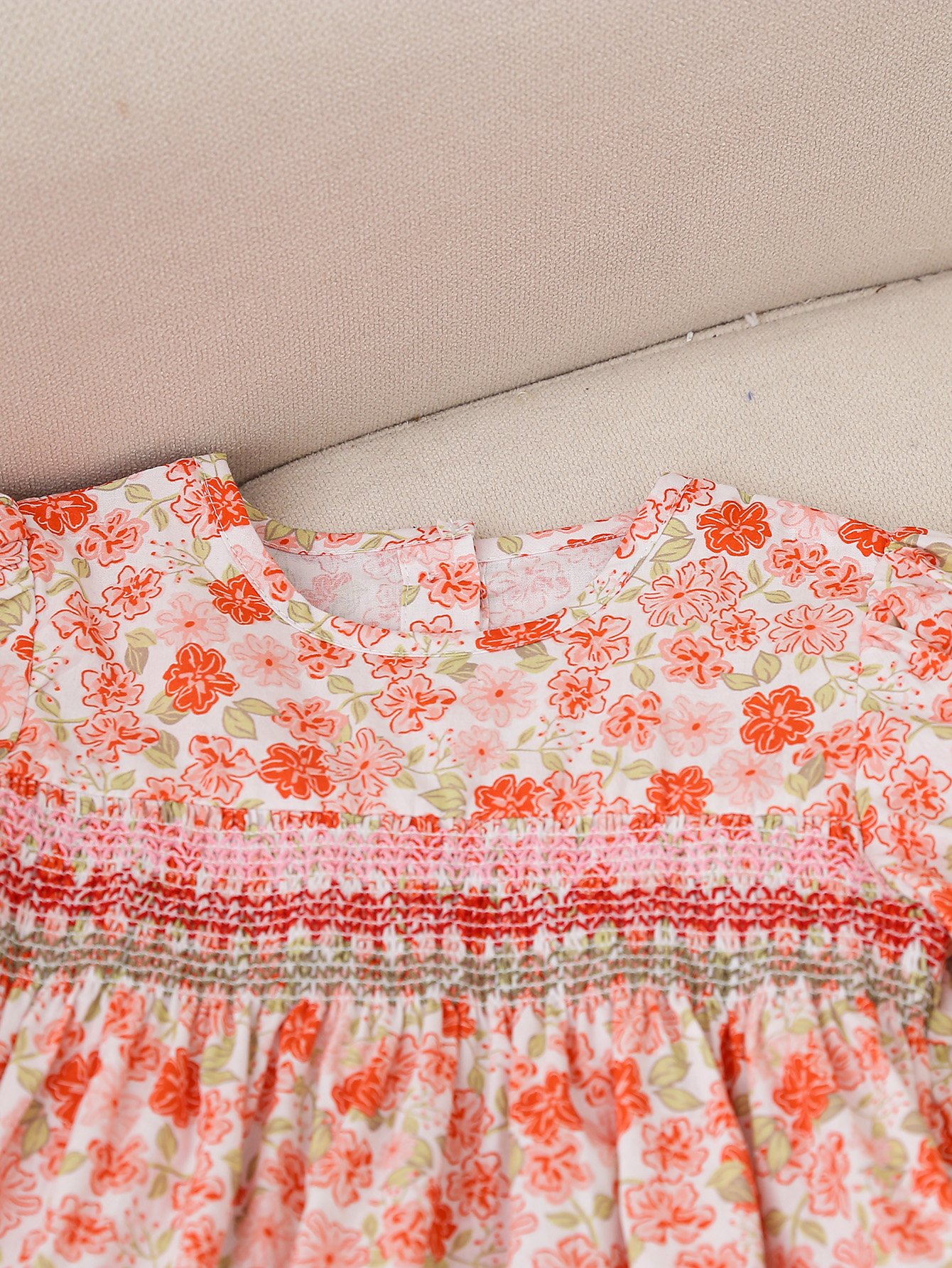 Girls Floral Print Smocked A-Line Dress