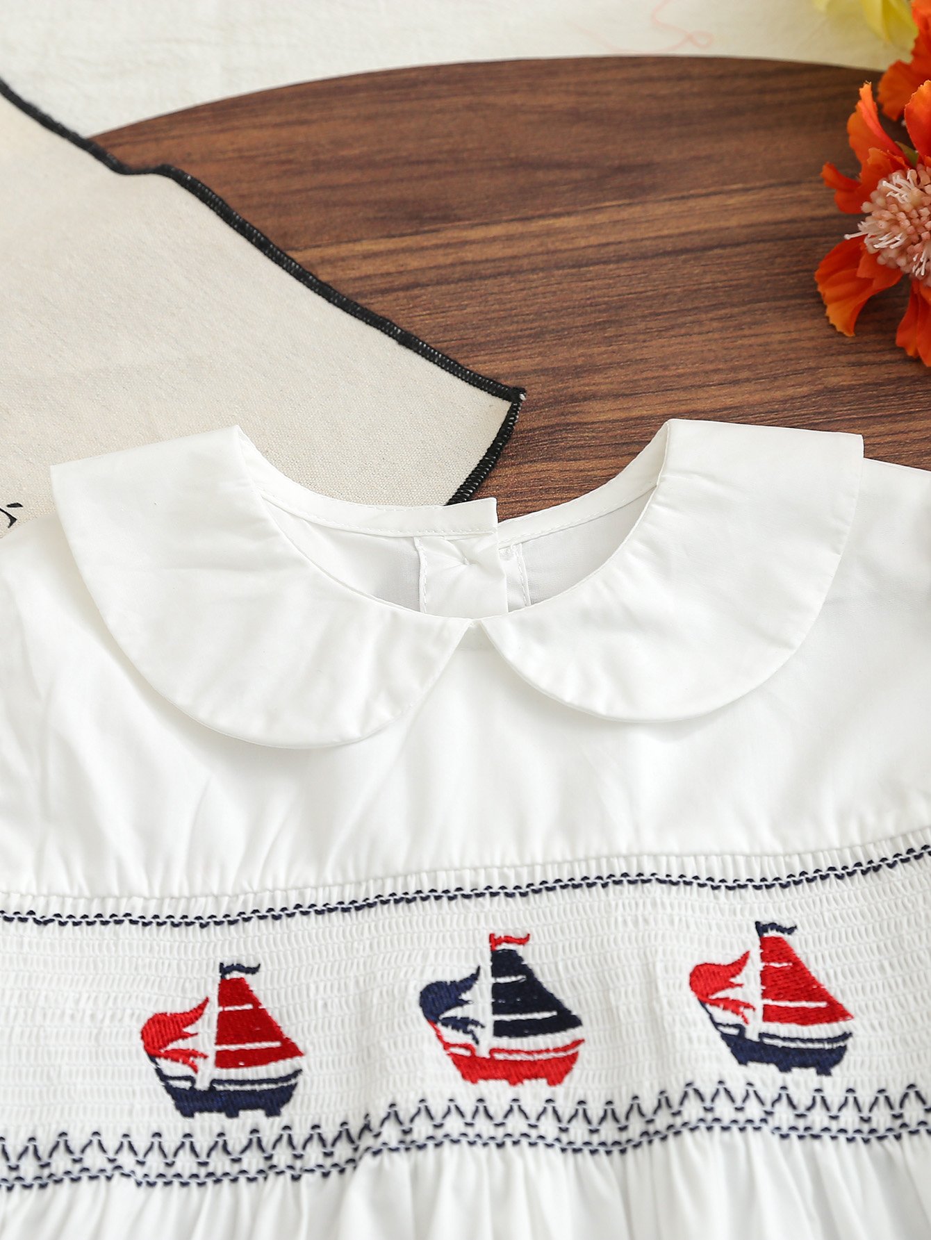 Girls Off-White Embroidered Smocked Dress