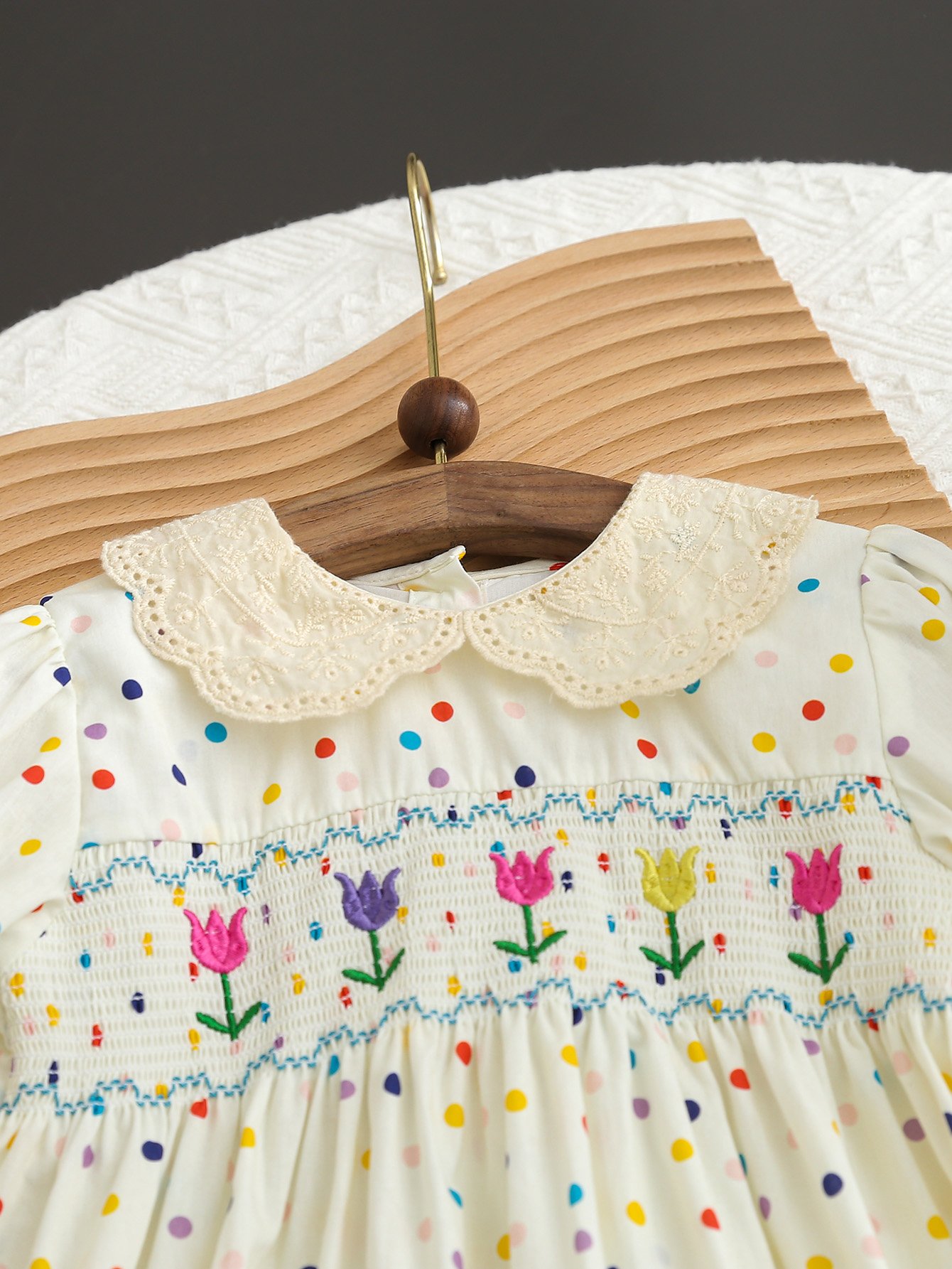 Girls Floral Embroidered Smocked A-Line Dress