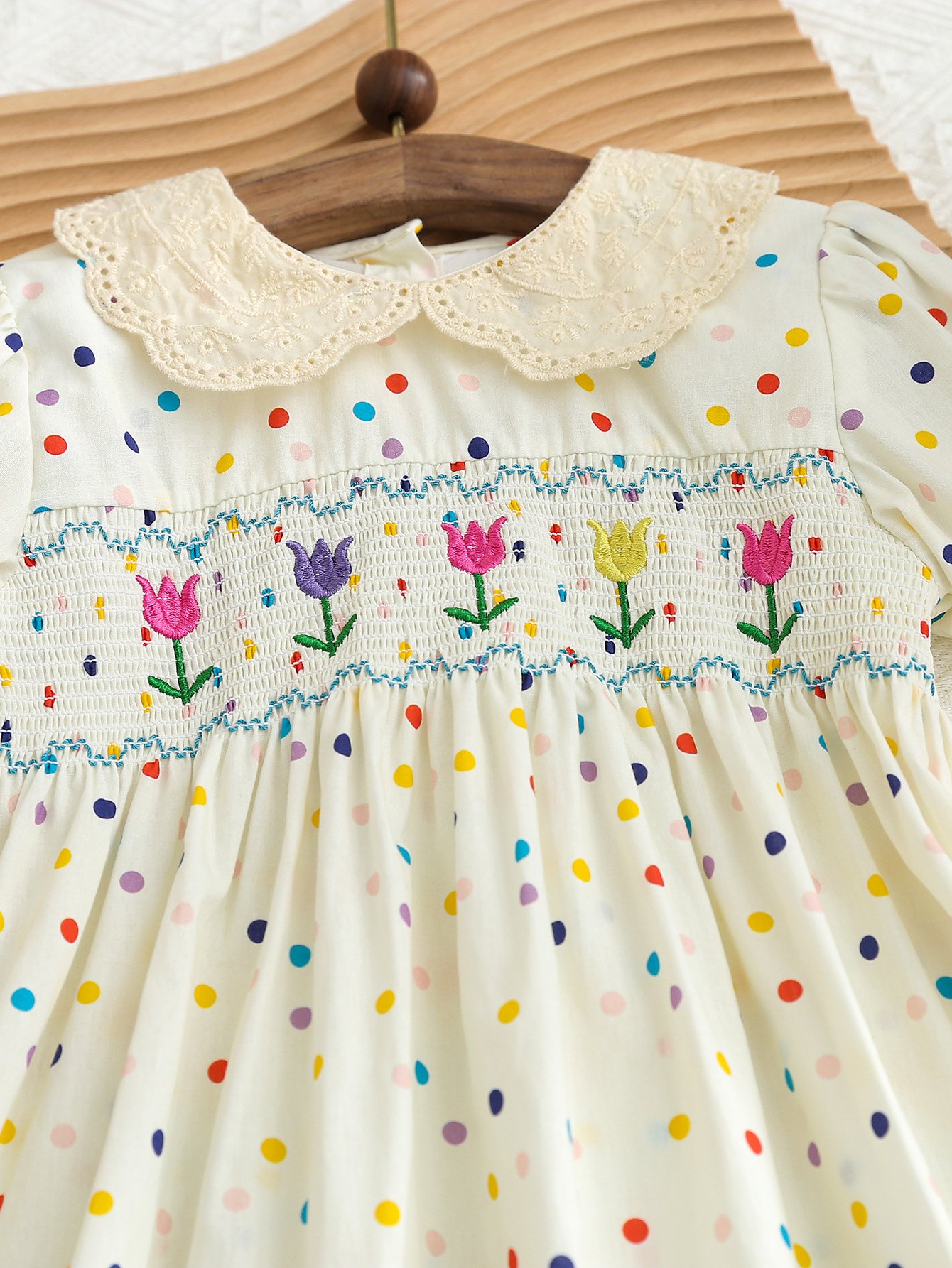 Girls Floral Embroidered Smocked A-Line Dress