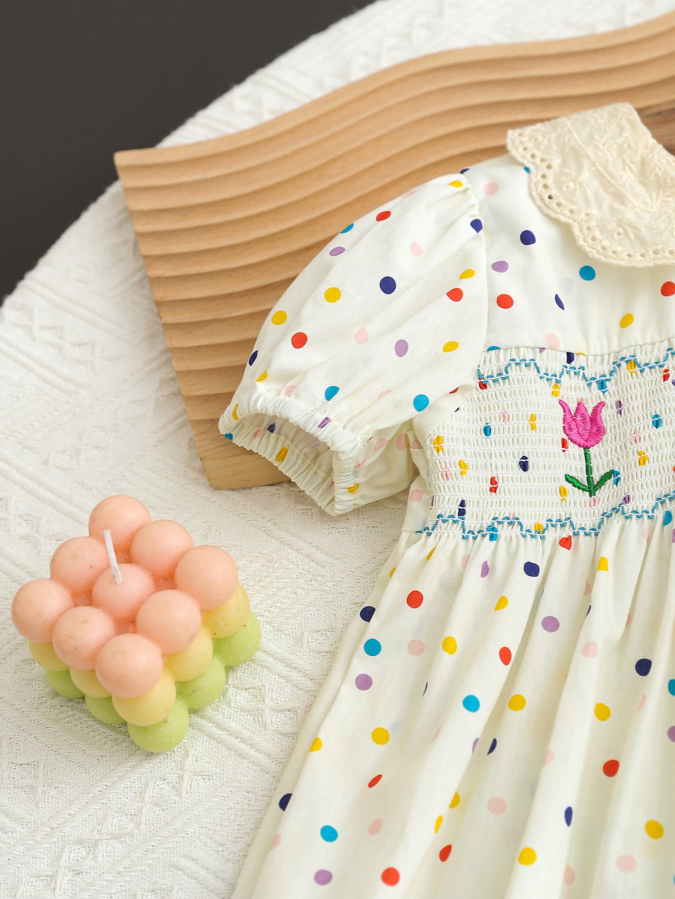 Girls Floral Embroidered Smocked A-Line Dress