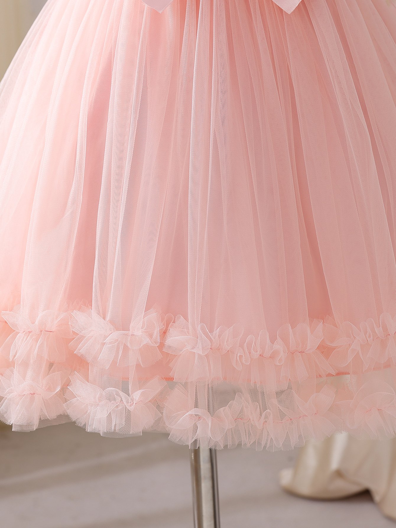 Pink Butterfly Puff Sleeve Mesh Dress