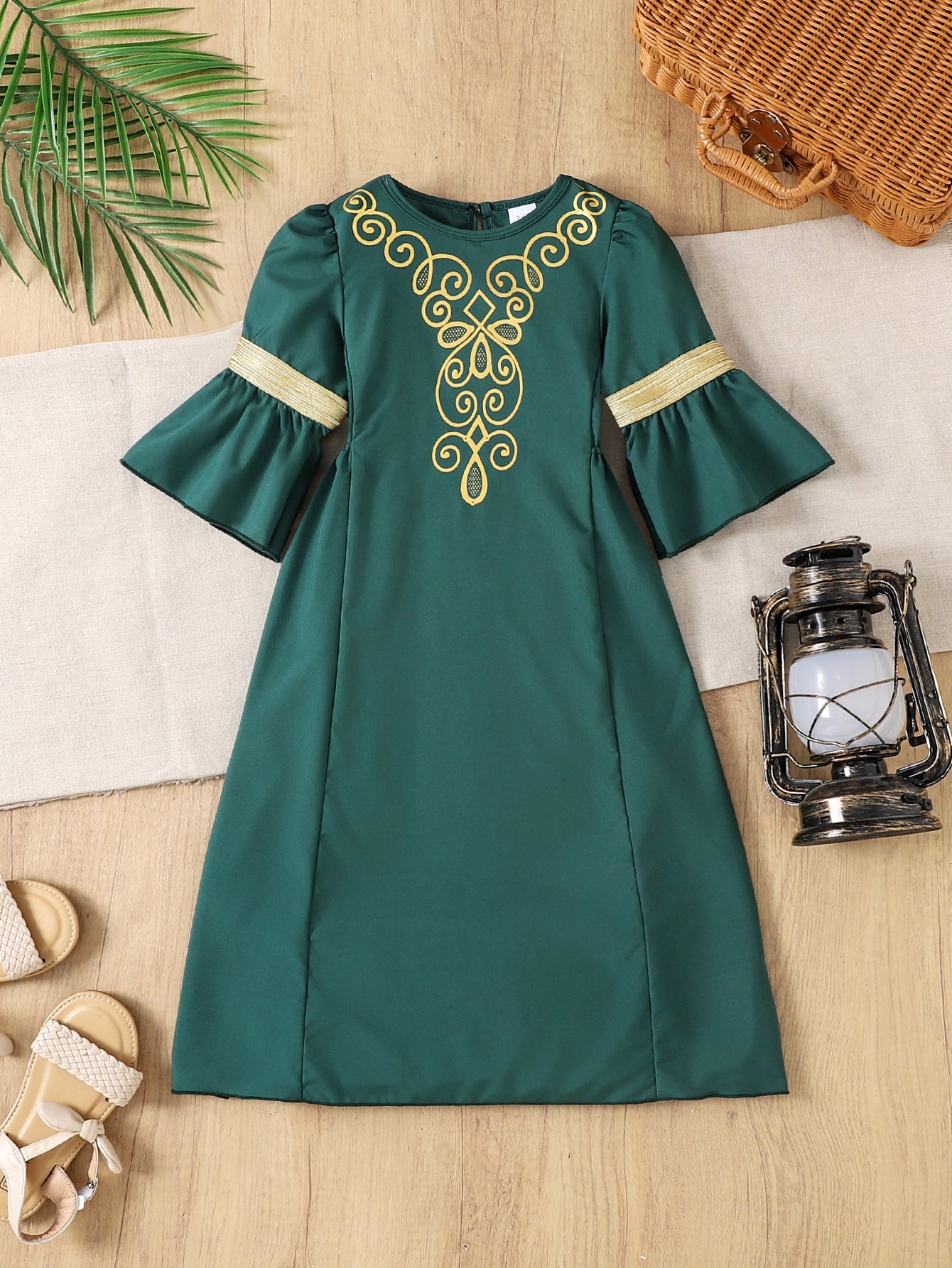 Girls Printed Yoke 3/4 Sleeves Dress