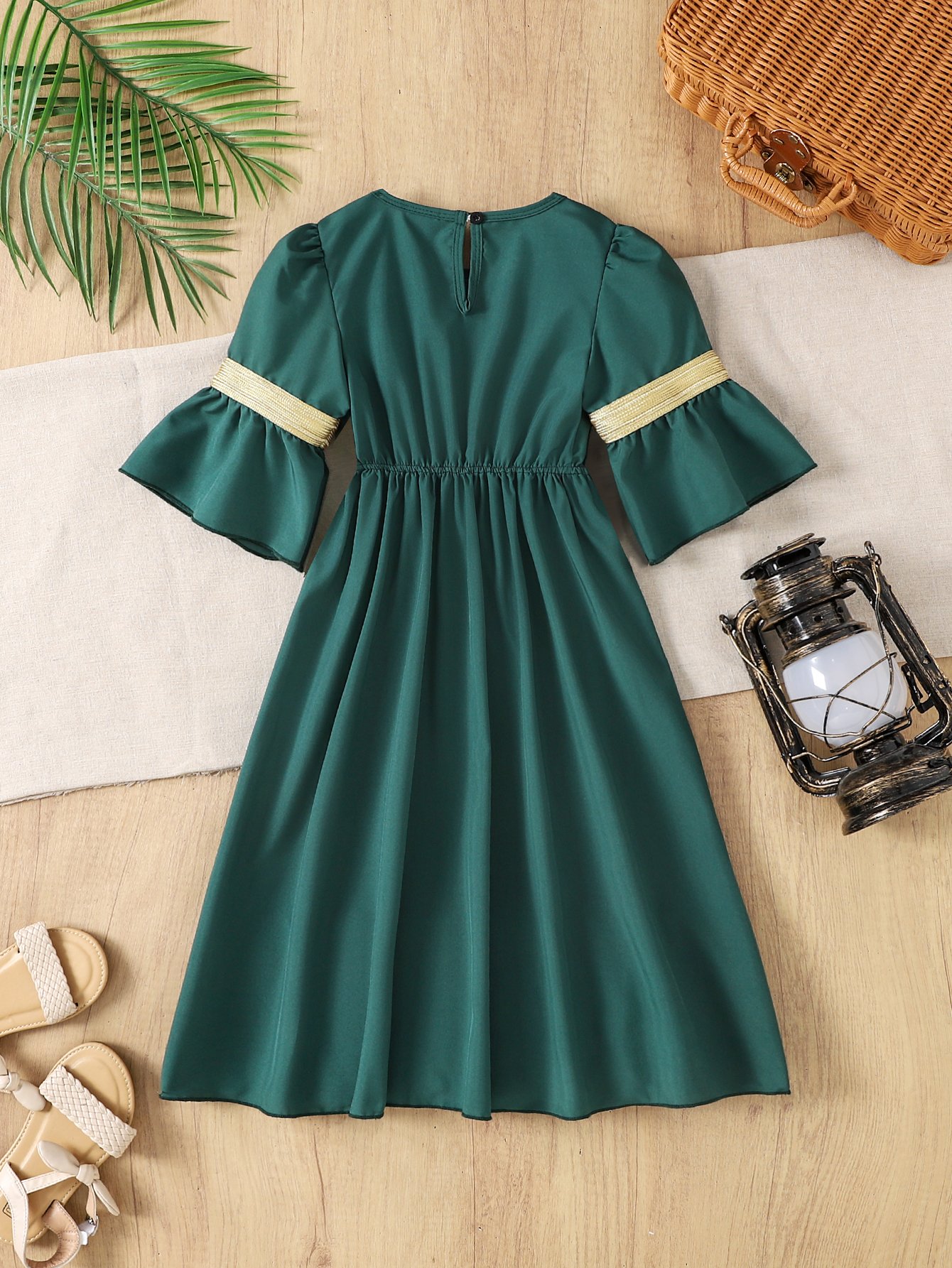 Girls Printed Yoke 3/4 Sleeves Dress