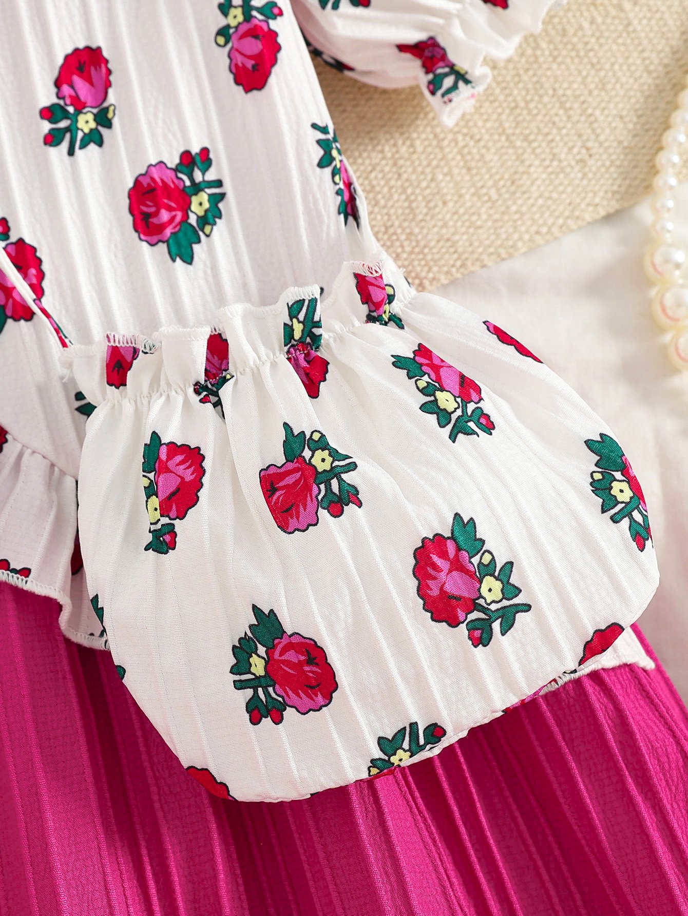 Girls Textured Floral Print Dress