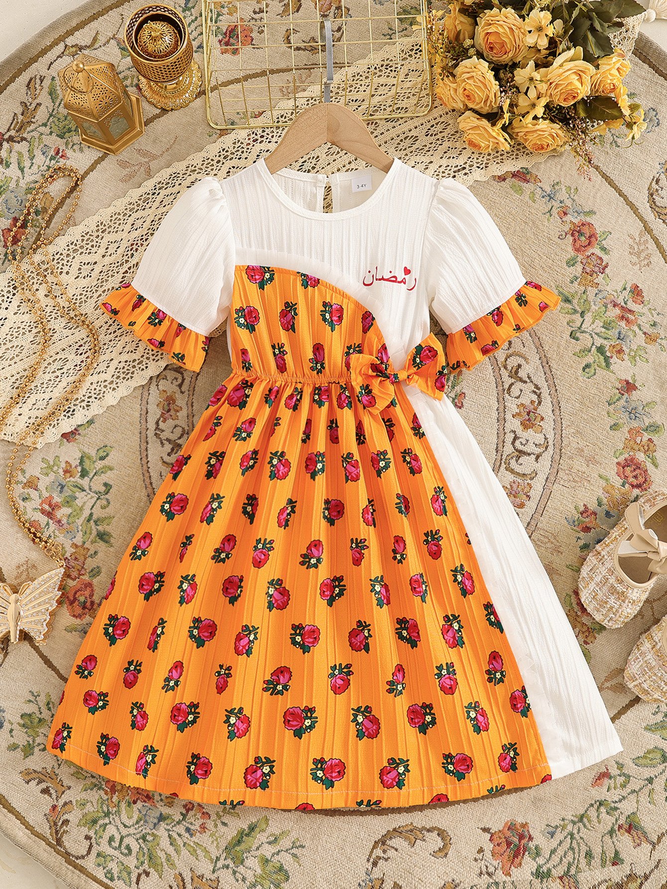 Girls Textured Floral Print Dress