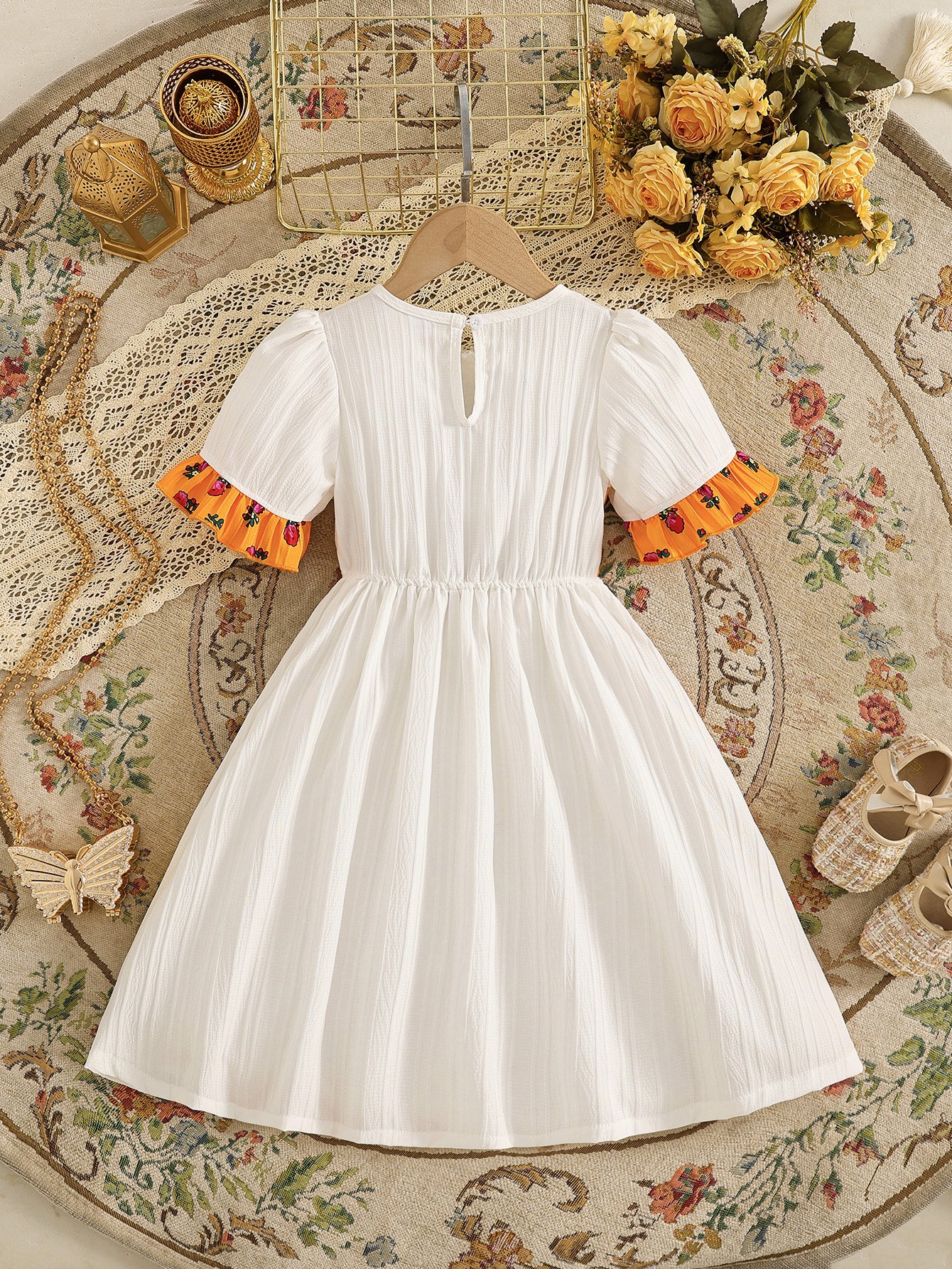Girls Textured Floral Print Dress