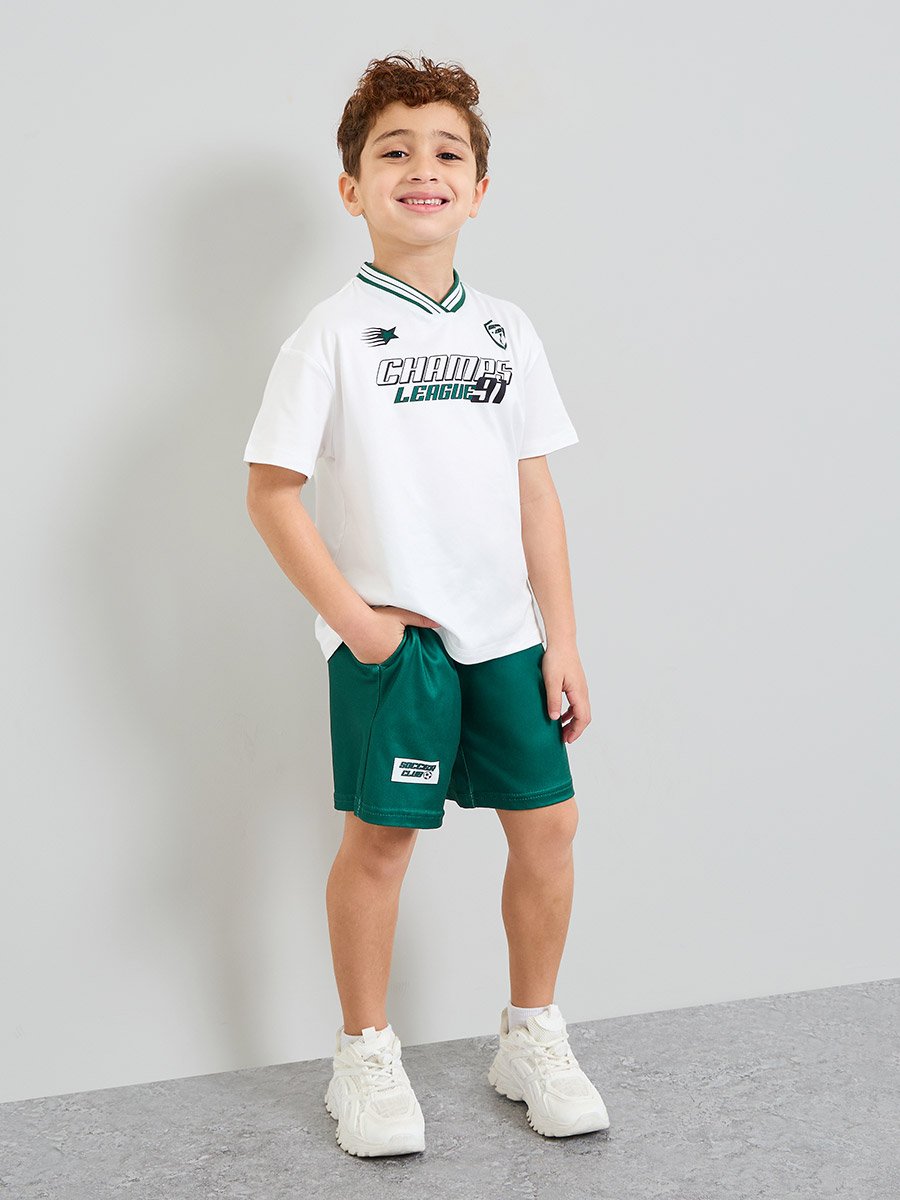 Boys V Neck Sports Jersey T-Shirt and Shorts Set