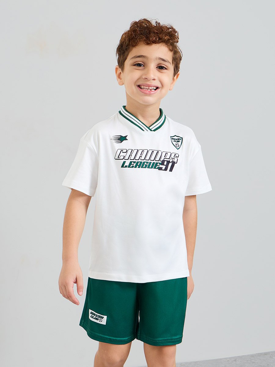 Boys V Neck Sports Jersey T-Shirt and Shorts Set