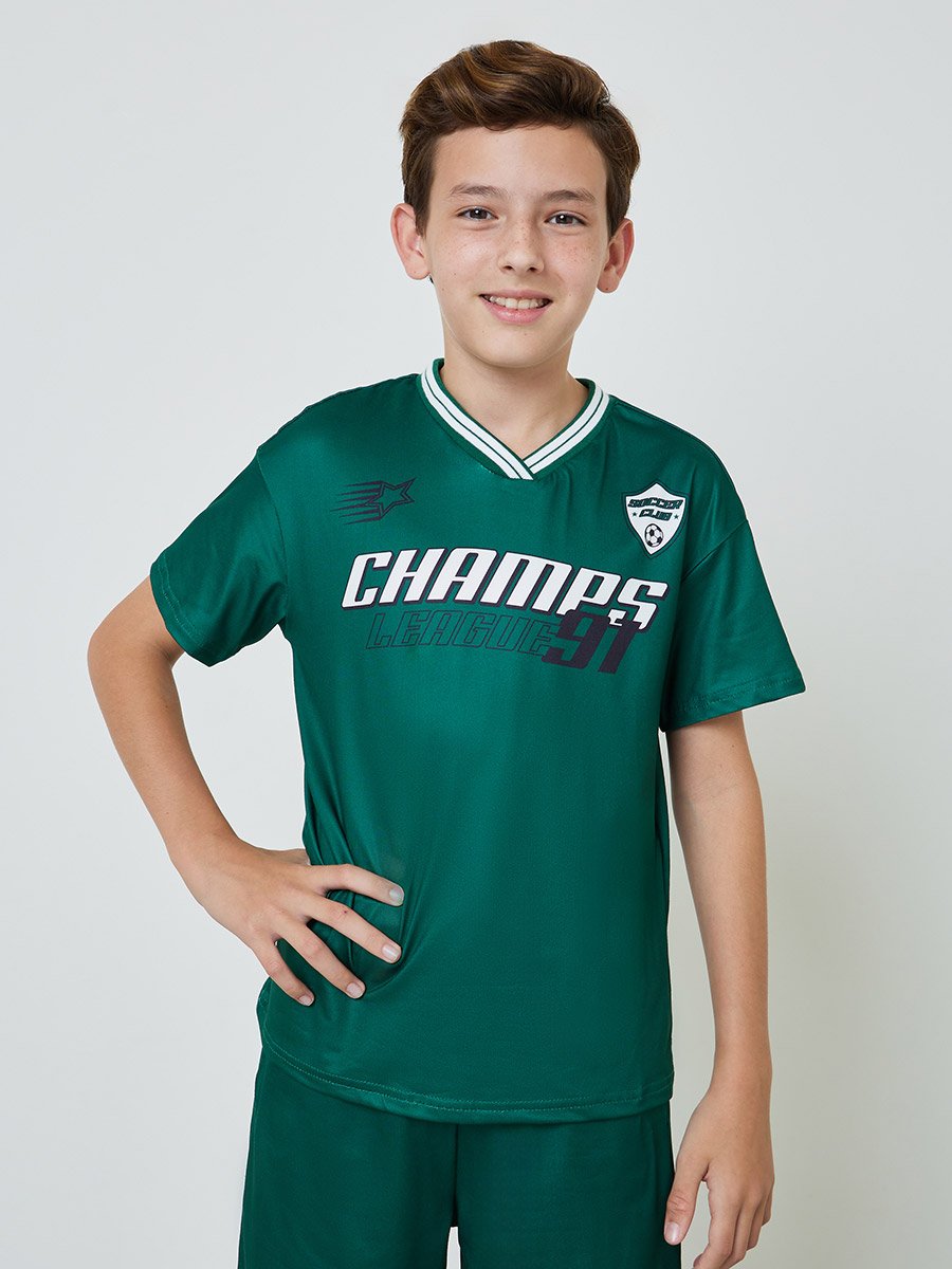 Teens V Neck Sports Jersey T-Shirt and Shorts Set