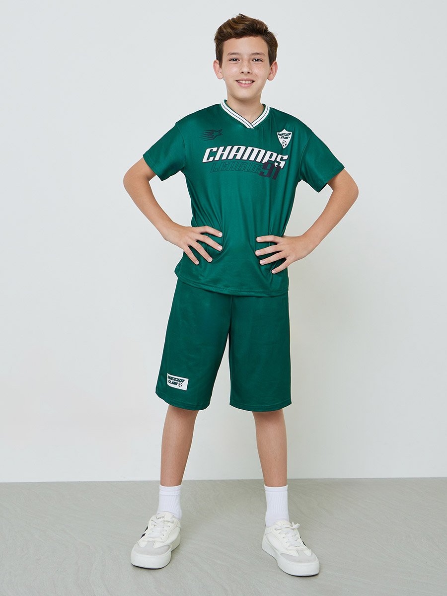 Teens V Neck Sports Jersey T-Shirt and Shorts Set