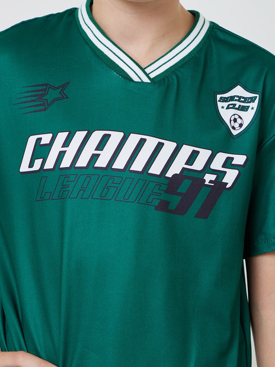 Teens V Neck Sports Jersey T-Shirt and Shorts Set