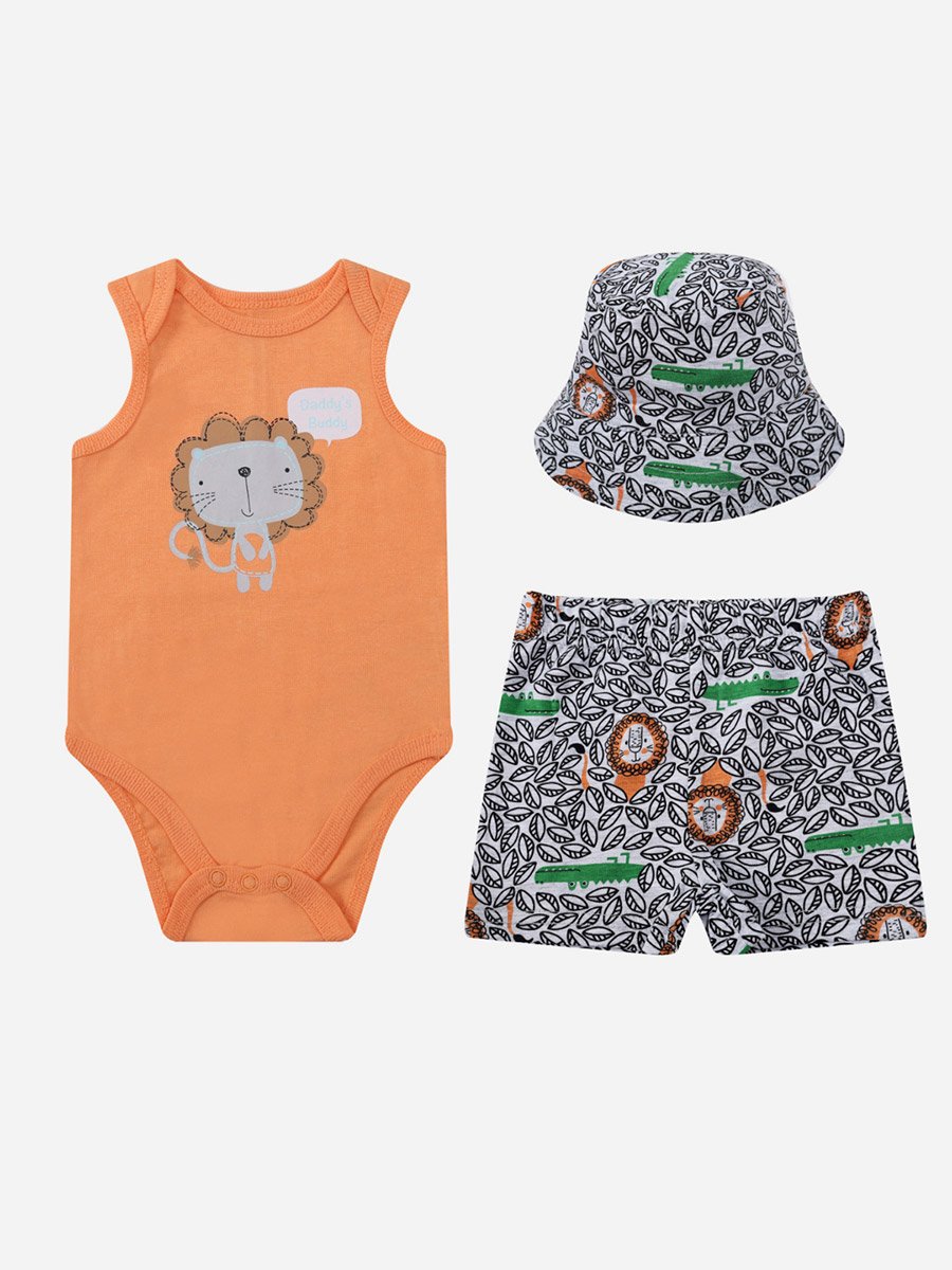 Pack of 3 - Baby Bodysuit and Shorts with Sun Hat