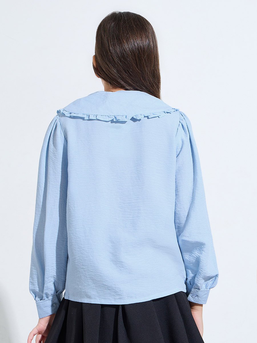 Teen Girls Light Blue Peter Pan Collar Long Sleeve Shirt