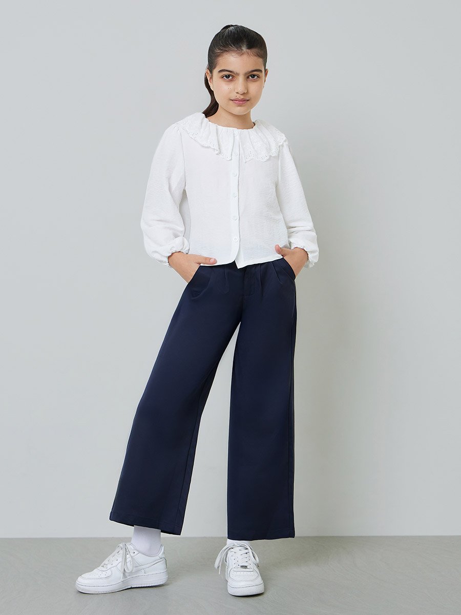 Teen Girl Embroidered Peter Pan Collar Shirt