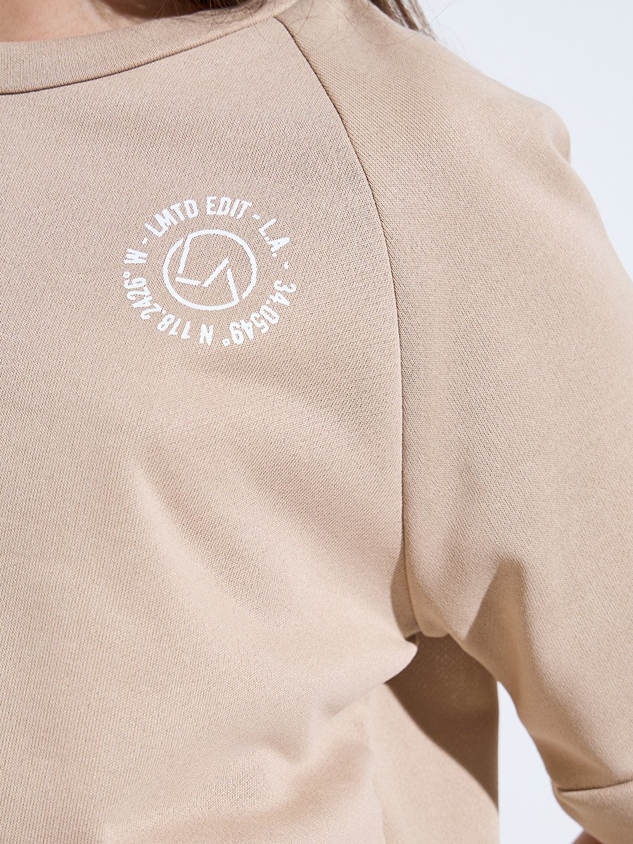 Teen Girls Beige Raglan Sleeves Oversized T-Shirt and Shorts Set