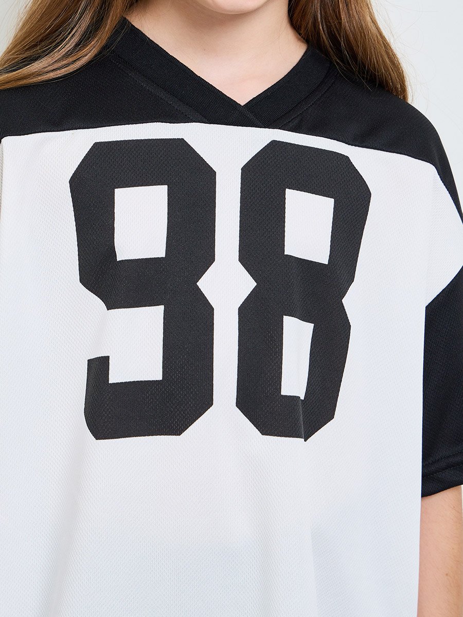 Teen Girls White Printed V-Neck T-Shirt