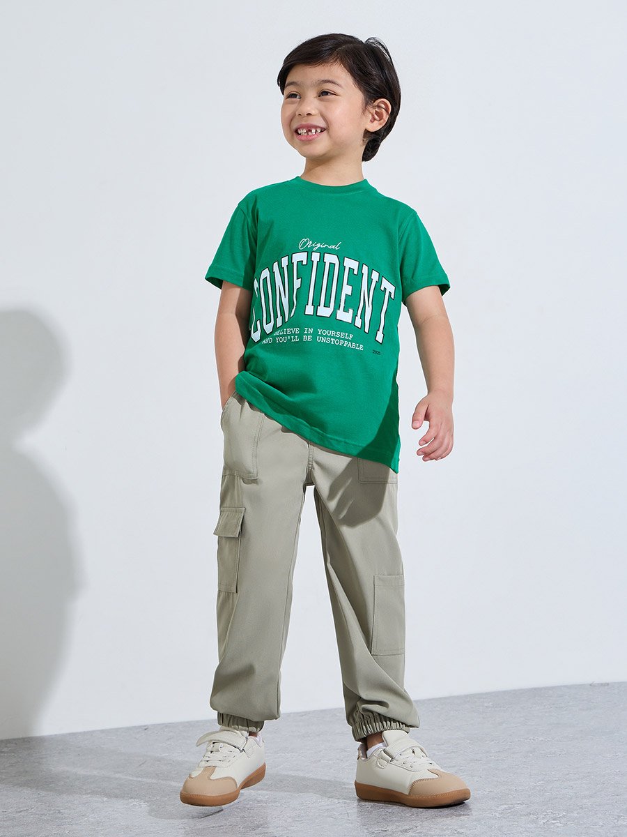 Boys Solid Cargo Joggers with Elastic Waistband