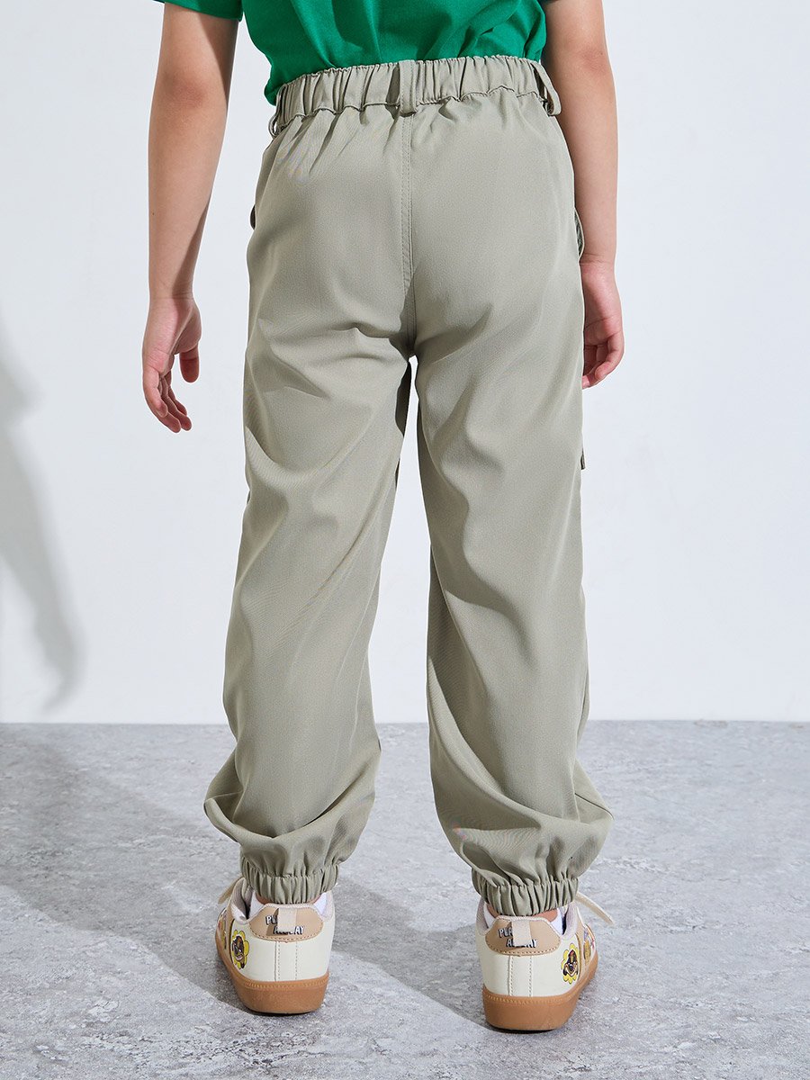 Boys Solid Cargo Joggers with Elastic Waistband