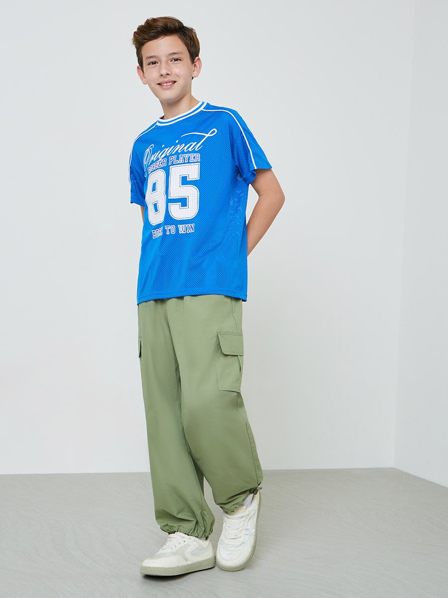 Boys Blue Graphic  Print Mesh Sports T-Shirt